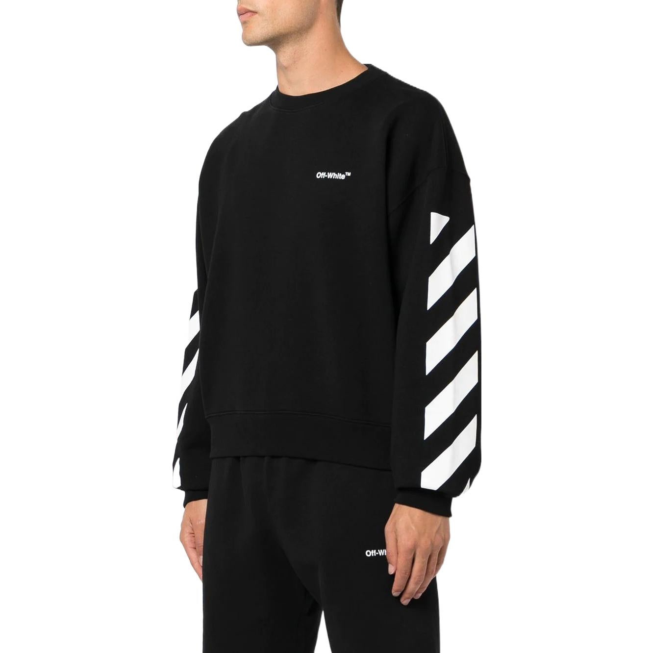 Men's Off-White FW22 Stripe Logo Printing Round Neck Long Sleeves Loose Fit Autumn Black OMBA058C99F - 4