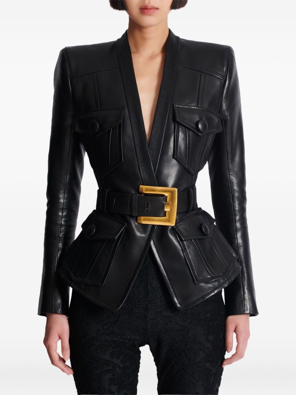 belted leather jacket - 5