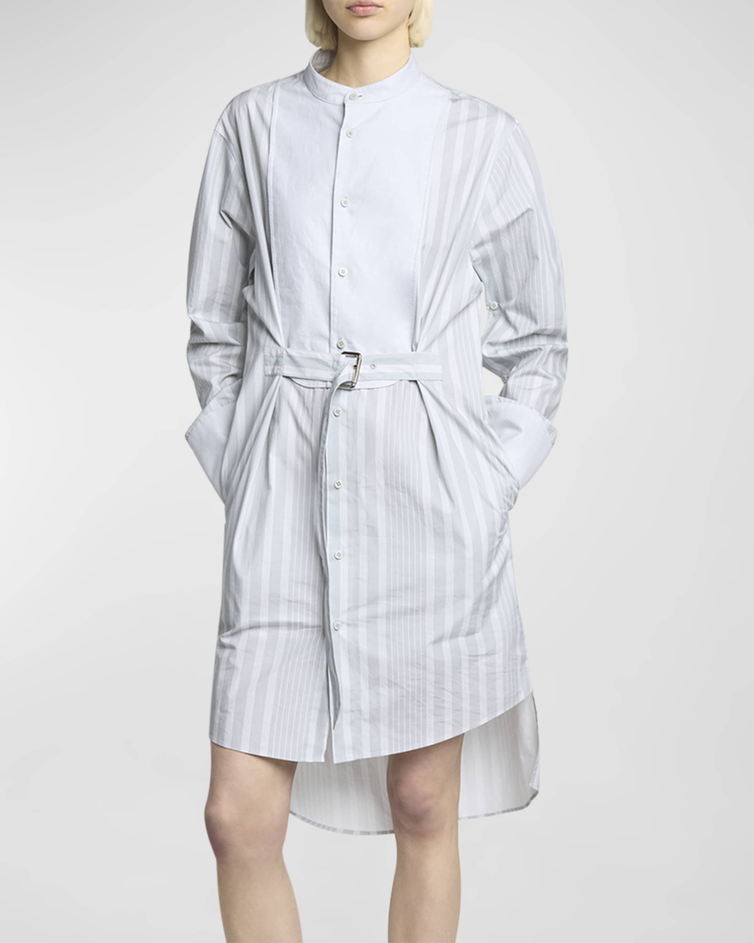 Stripe Belted Tuxedo Shirt Dress - 2