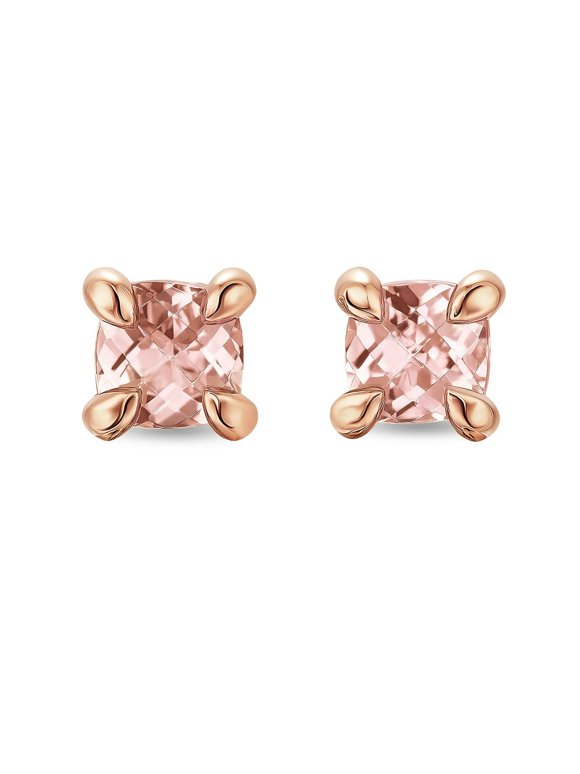 Women's Micro Chatelaine Stud Earrings in 18K Rose Gold with Morganite, 4.8MM - Morganite - 1