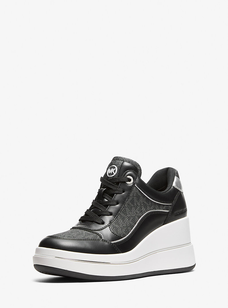 MICHAEL KORS Emmy Signature Logo and Leather Wedge Trainer outlook