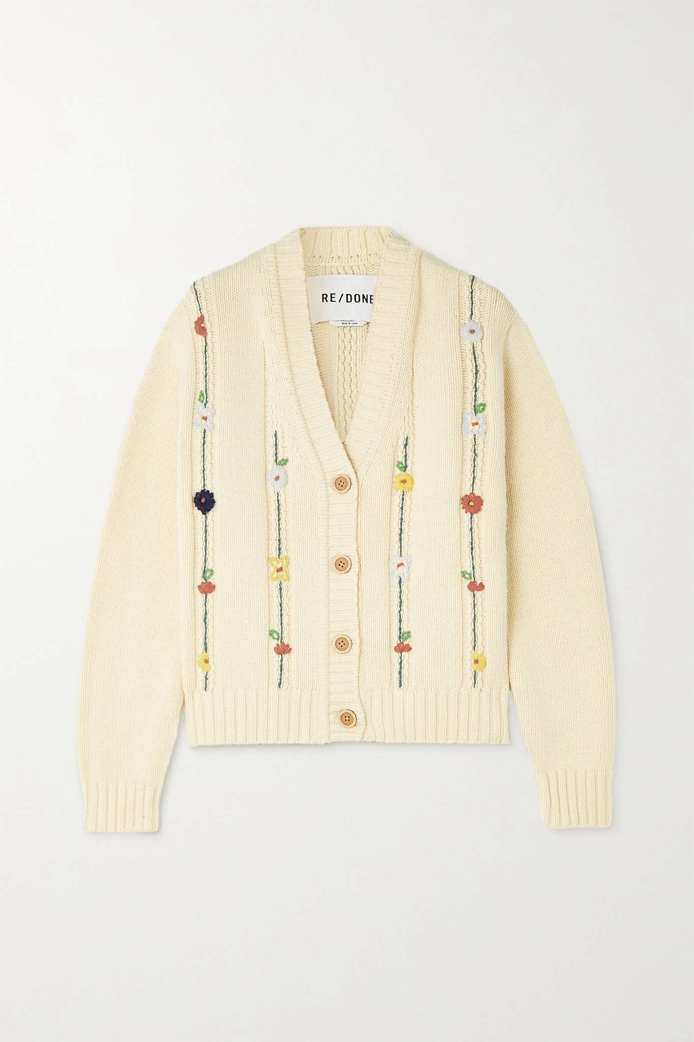 50s embroidered cable-knit cotton-blend cardigan - 1