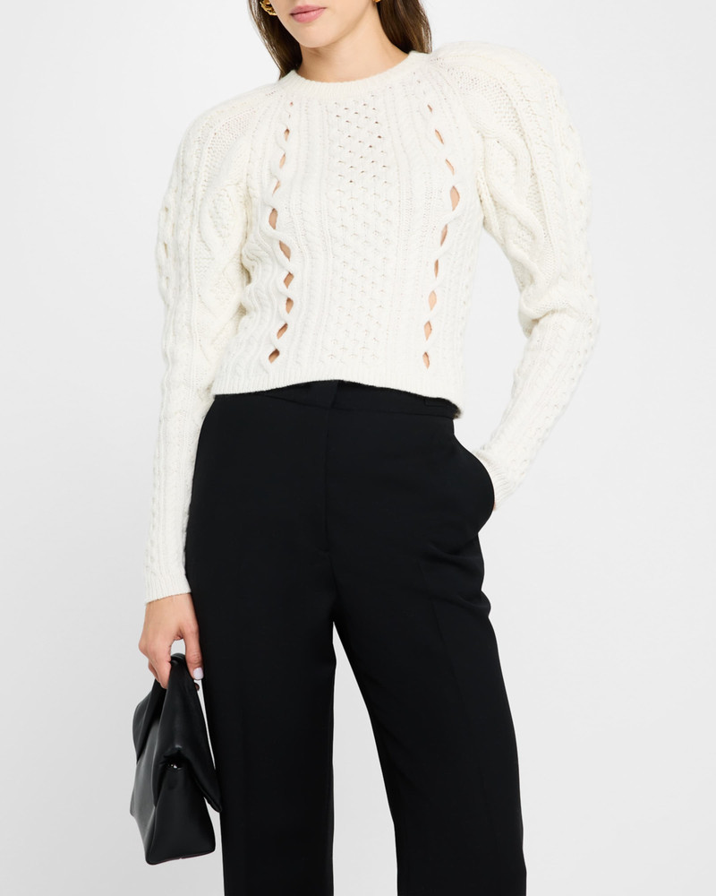 Petersburg Cashmere Cable Knit Puff-Sleeve Sweater 2
