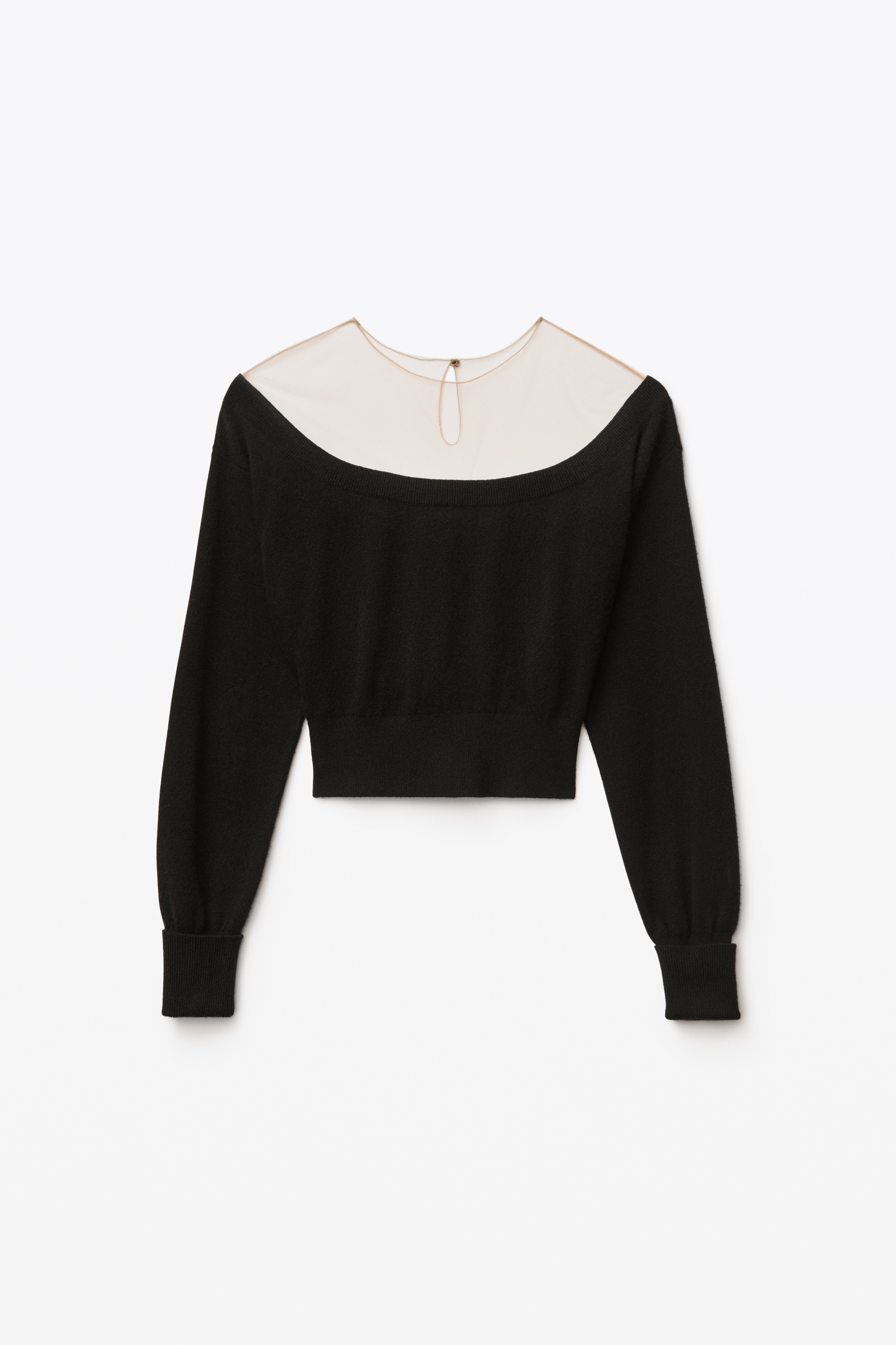 CROPPED SHEER YOKE PULLOVER - 1