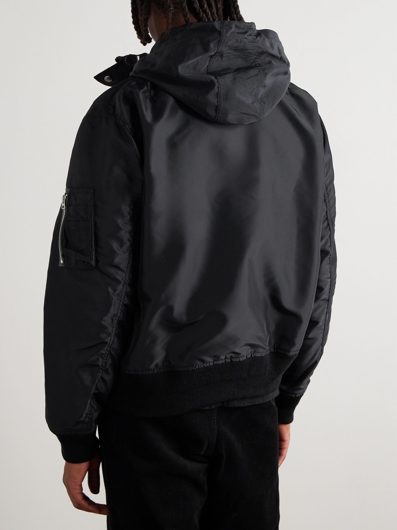 Grosgrain-Trimmed Shell Hooded Bomber Jacket Black - 3