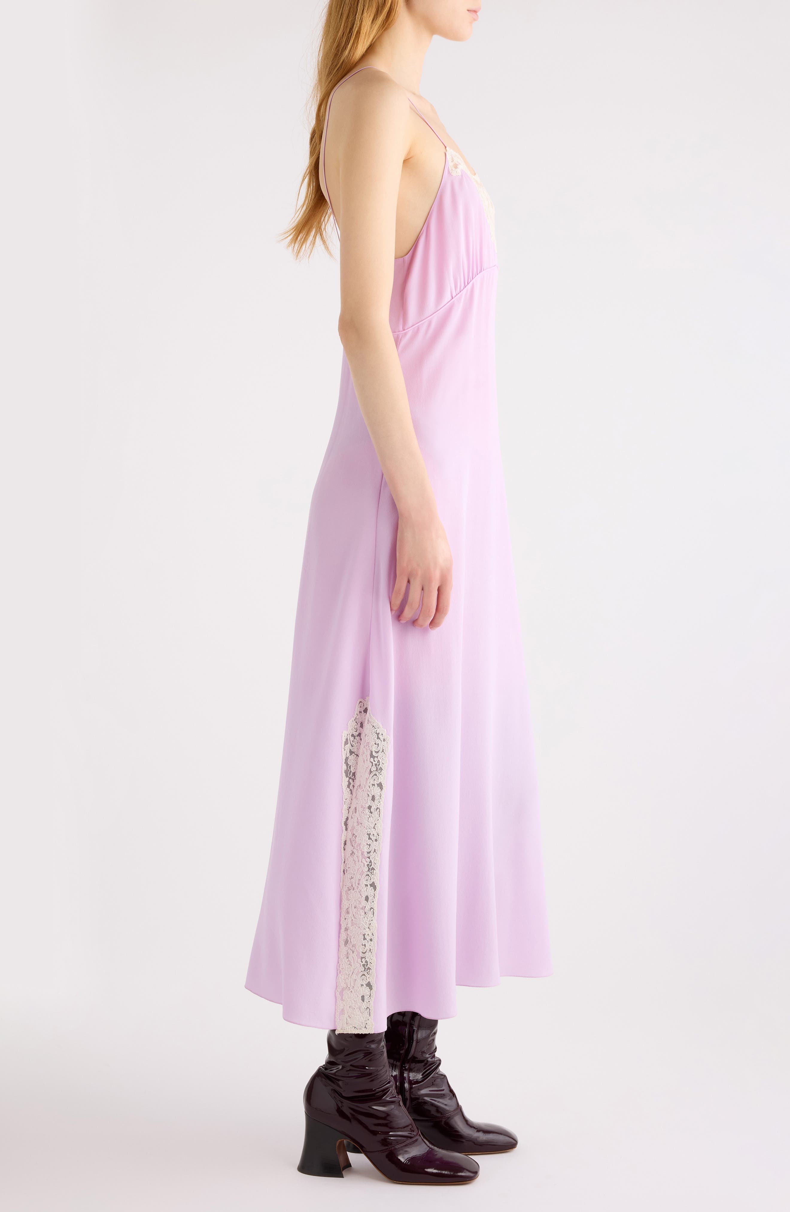 Chloé Lace Trim Organic Silk Crêpe de Chine Slipdress in Creamy Lilac at Nordstrom - 4