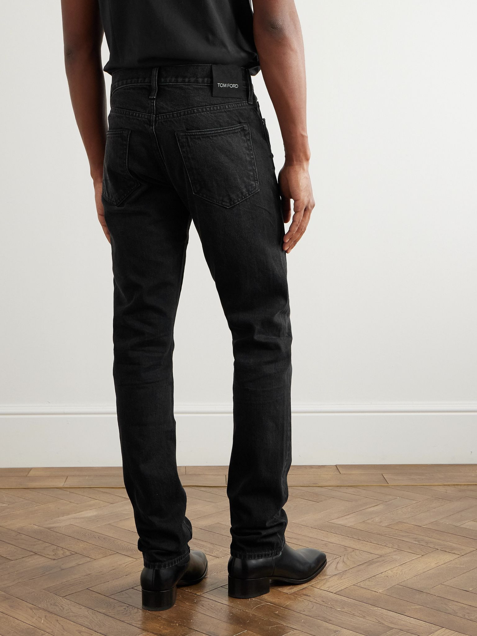 Slim-Fit Distressed Selvedge Jeans Black - 4