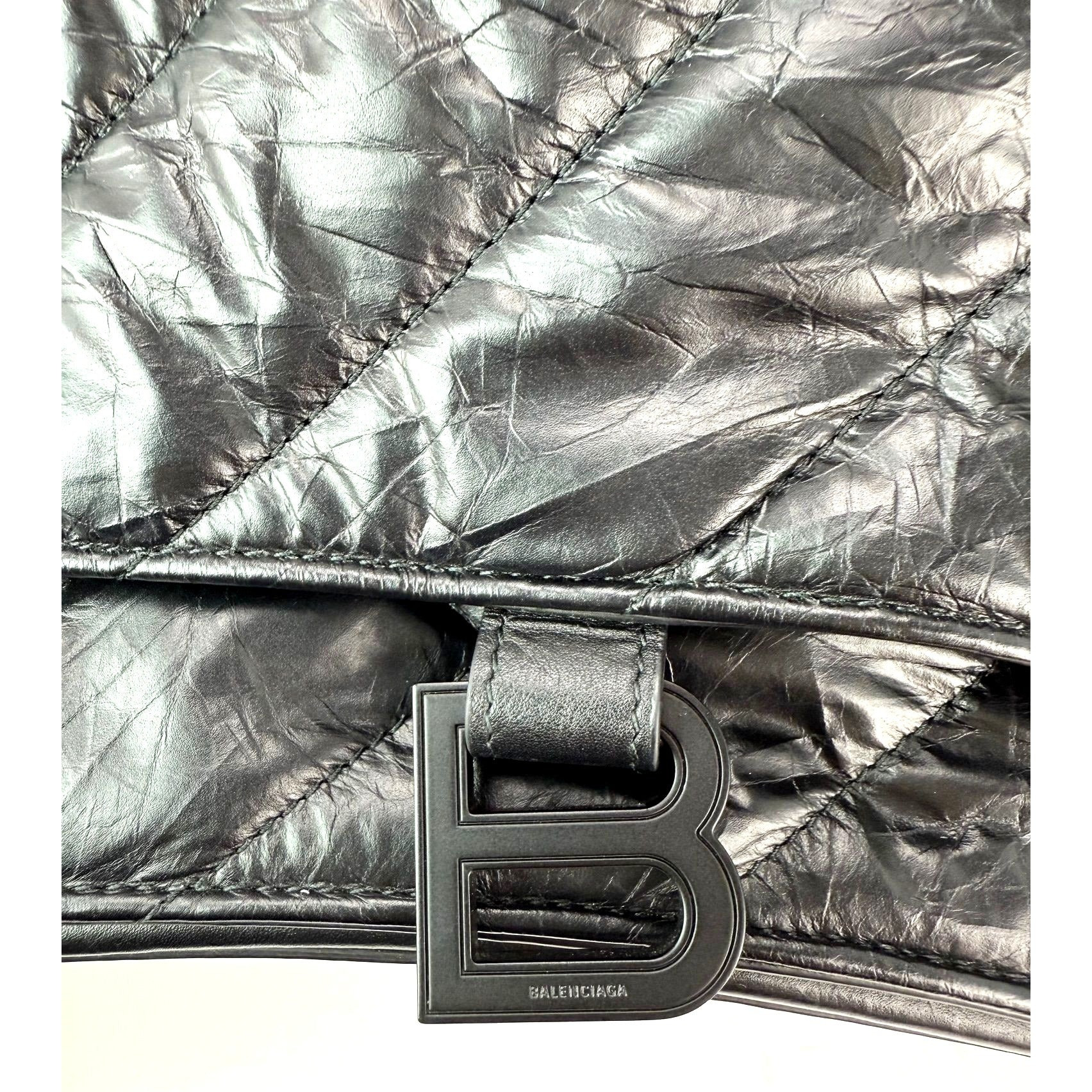 Balenciaga Large Crush Leather Matte Black Quilted  Shoulder Bag - 7