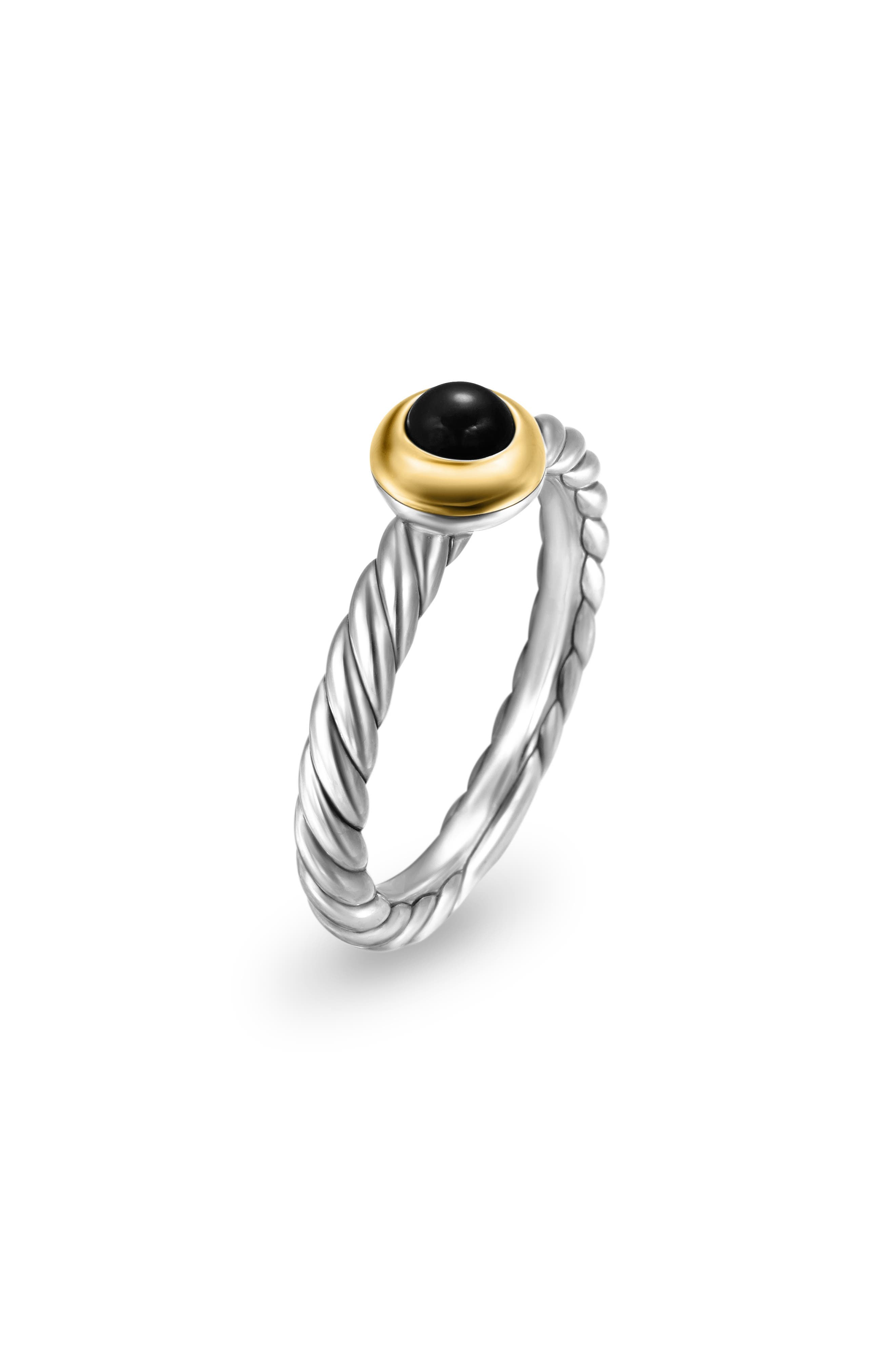 David Yurman Petite Cable Ring in Sterling Silver with 14K Yellow Gold in Silver/Gold/Black Onyx at  - 4