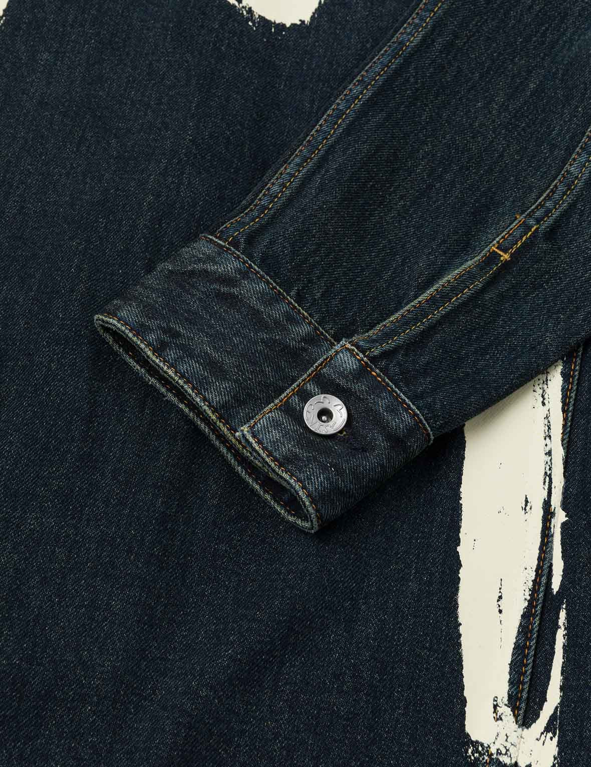 Washed Brushstroke Daicock Print Regular Fit Denim Jacket - 11