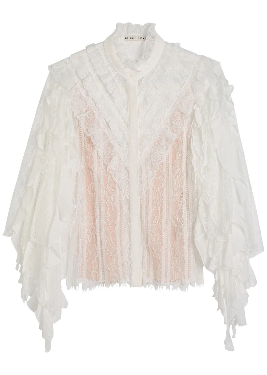 Alice + Olivia Rheba Ruffled Lace Blouse - 1
