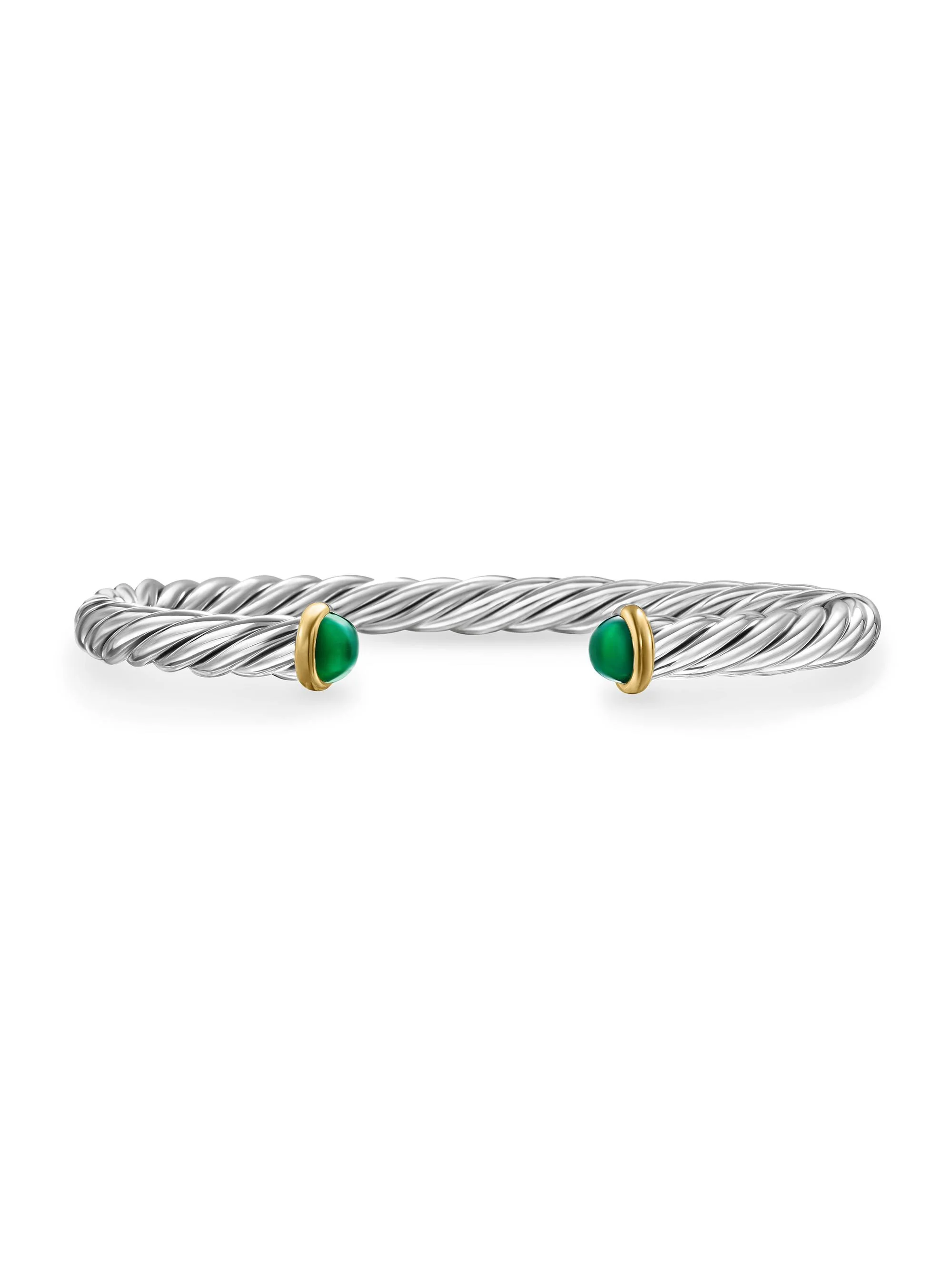Men's Cable Cuff Bracelet in Sterling Silver - Green Onyx - 1