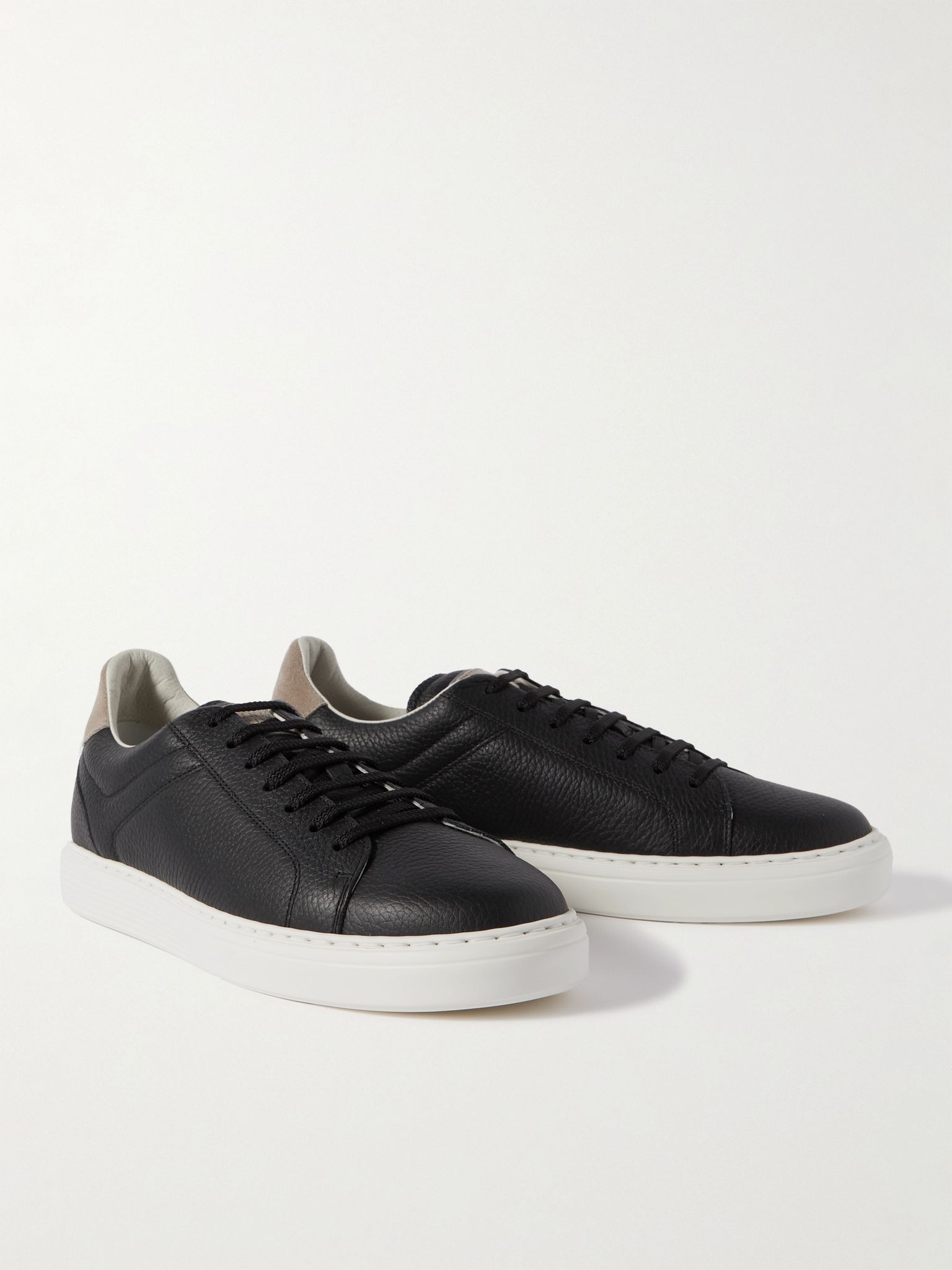 Suede-Trimmed Full-Grain Leather Sneakers Black - 3
