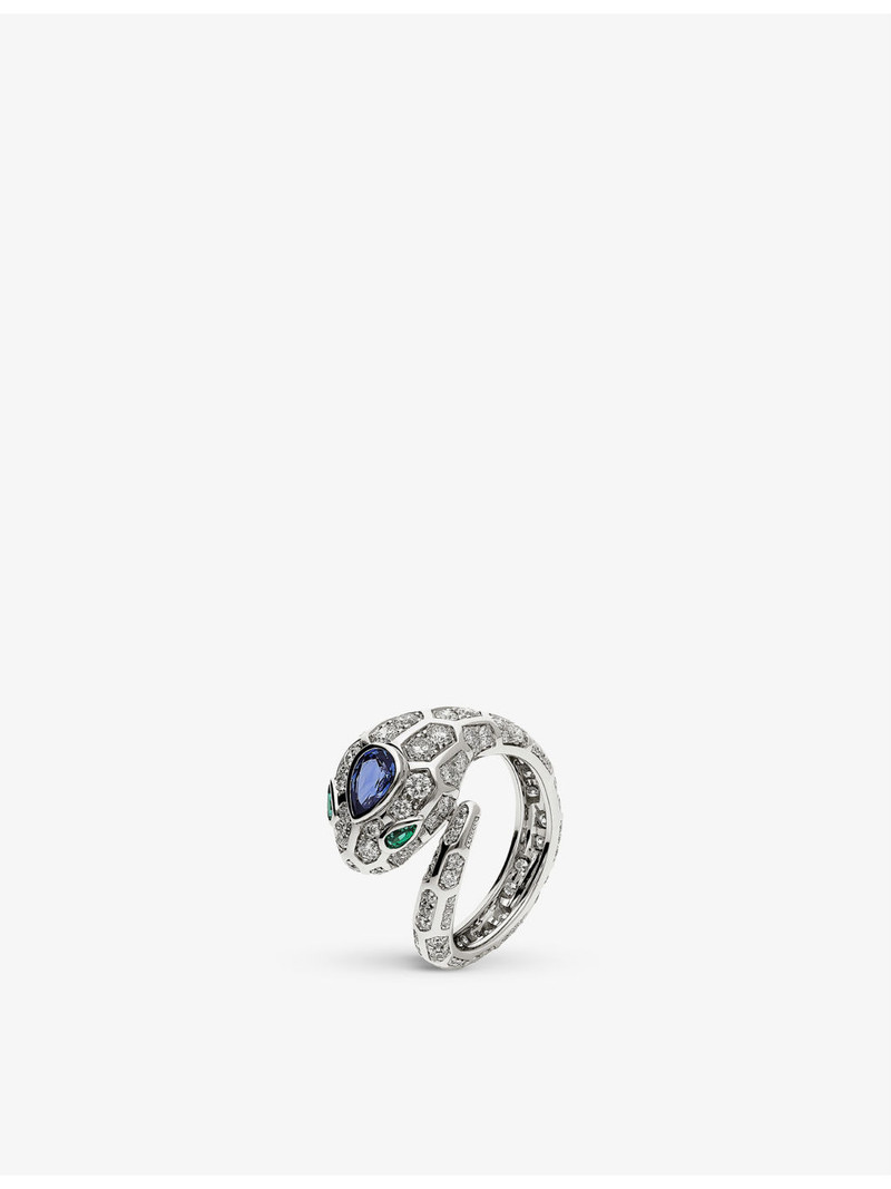 Serpenti Viper 18ct white-gold, 1.35ct brilliant-cut diamond, 0.58ct sapphire and 0.09ct emerald rin 1