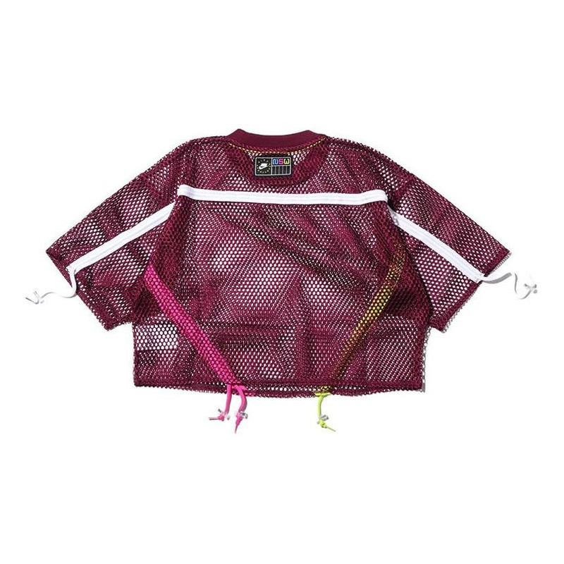 (WMNS) Nike Sportswear Mesh Drawstring Sports Short Sleeve 'Red' AR3034-609 1