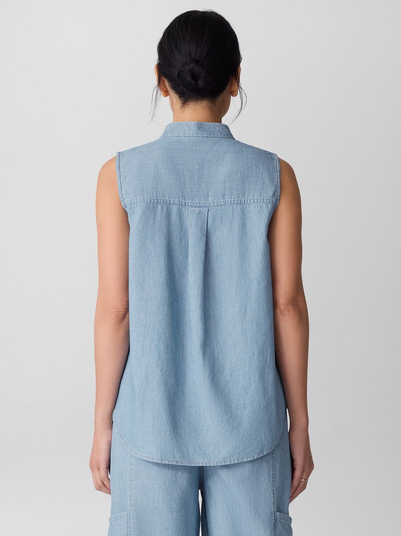 Airy Organic Cotton Twill Sleeveless Shirt 4