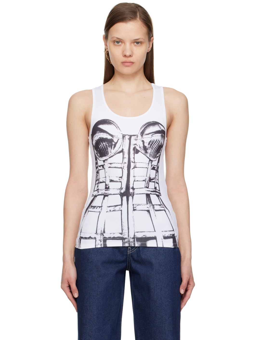 White & Black 'Trompe L'oeil' Tank Top - 1