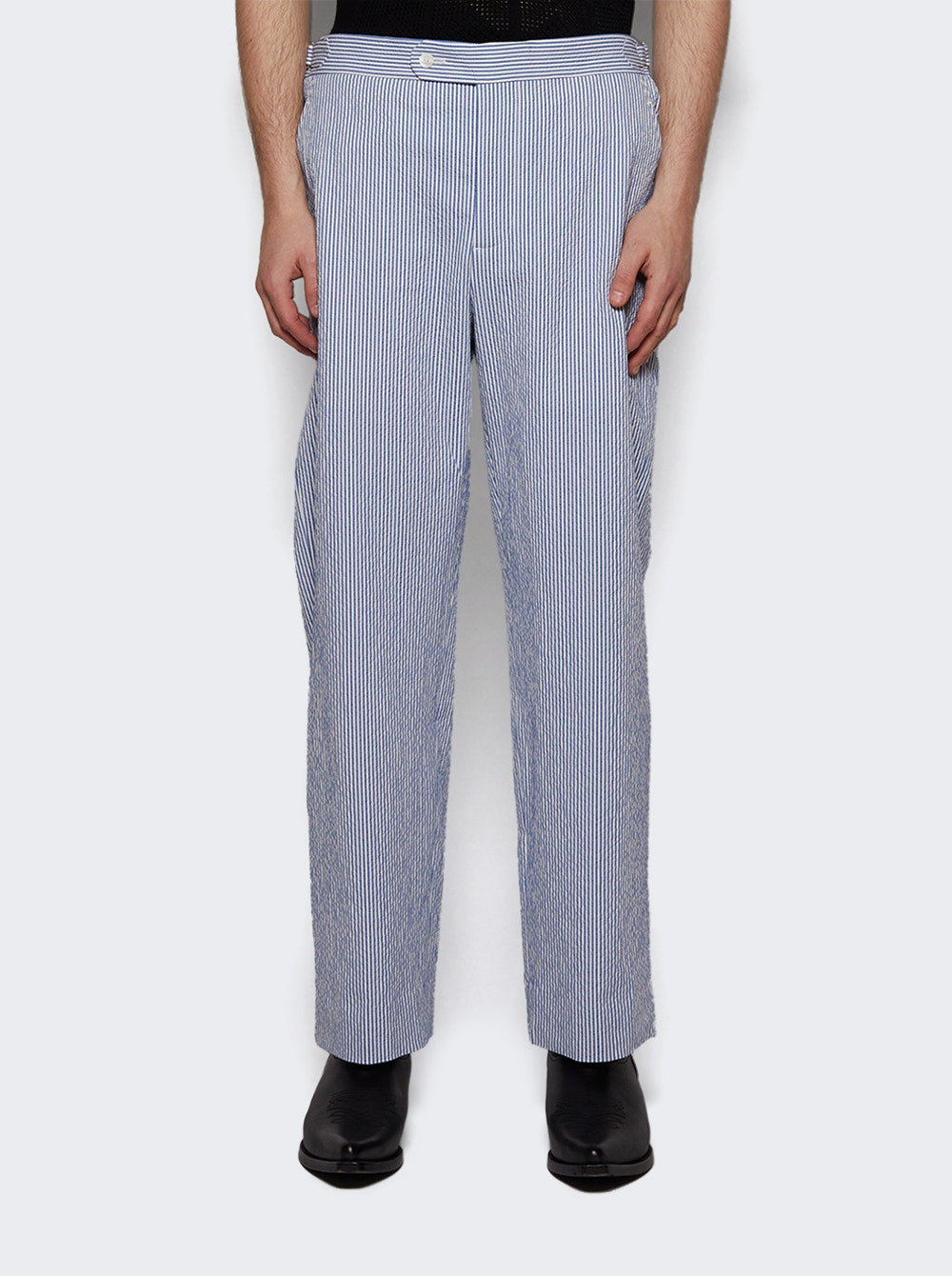Club Stripe Side Buckle Trousers Blue And White - 2