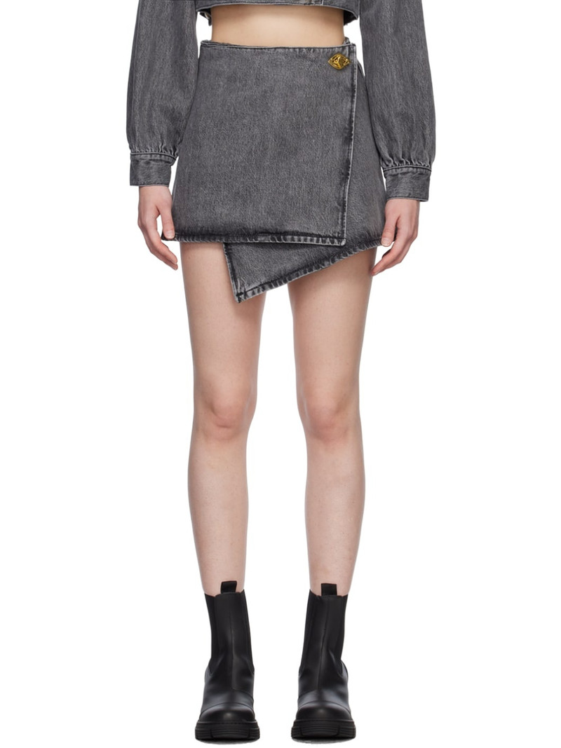 Gray Wrap Denim Miniskirt 1
