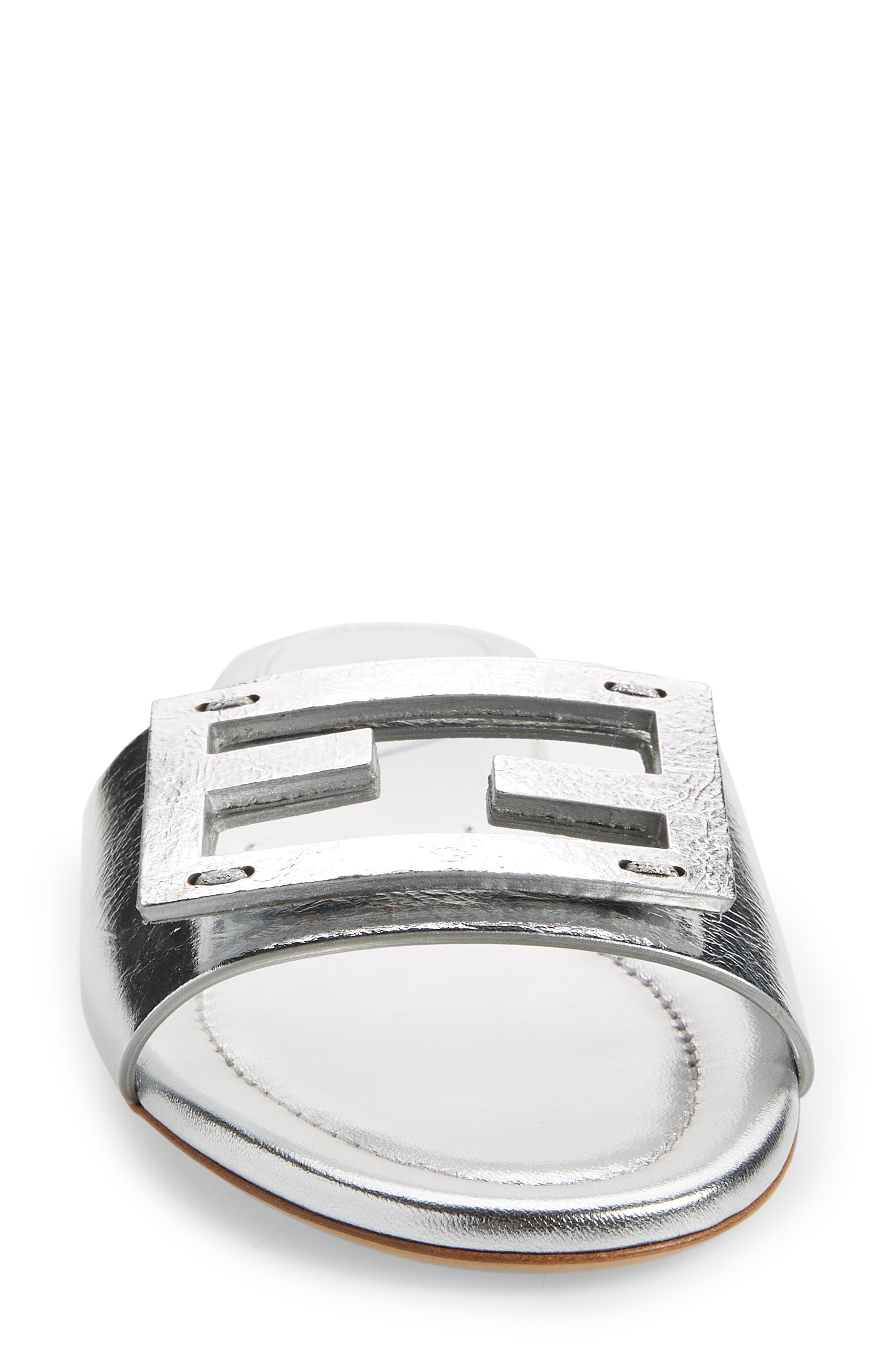 Fendi Baguette Metallic Slide Sandal in F0Ge7 Argento/argento at Nordstrom - 4