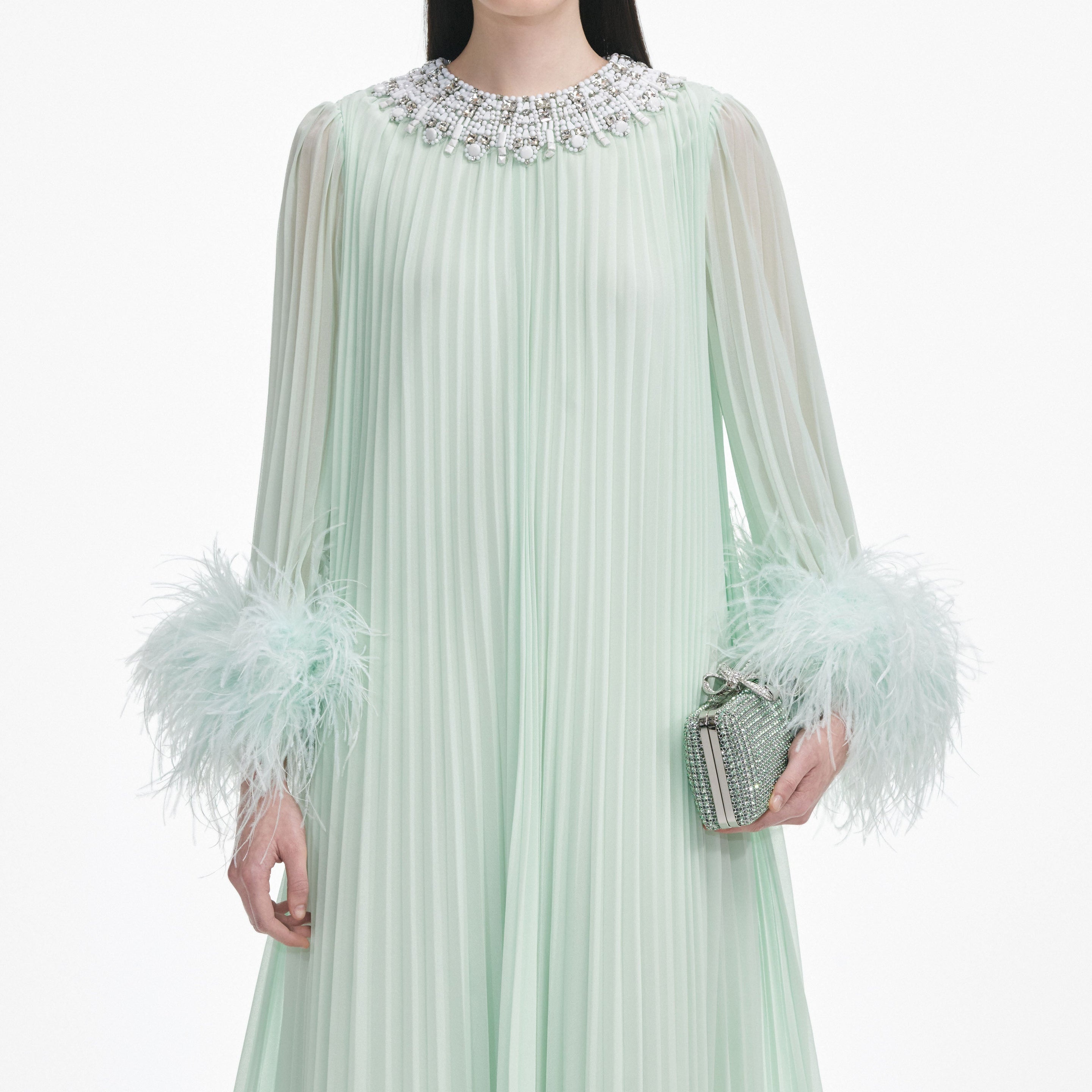 Mint Chiffon Feather Midi Dress - 4