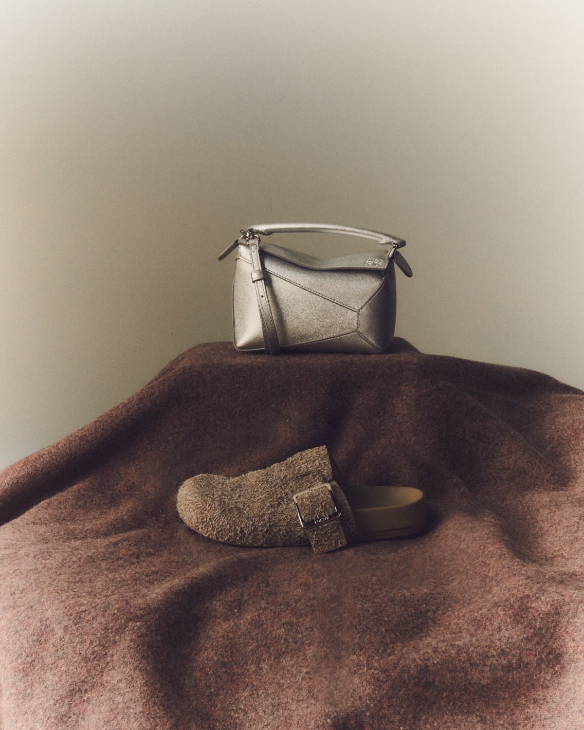 Loewe Ease Brushed Suede Buckle Mules | neimanmarcus