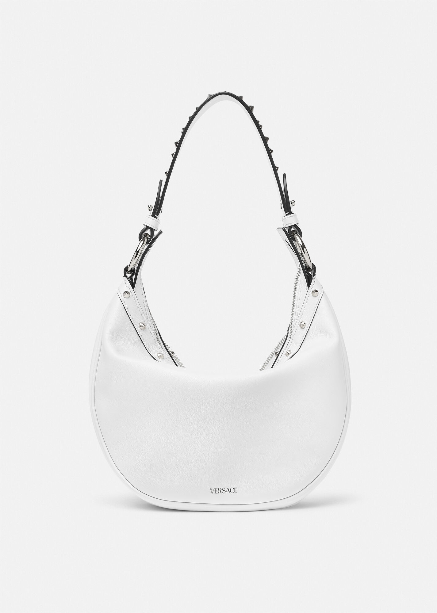 Repeat Mini leather shoulder bag in white - Versace