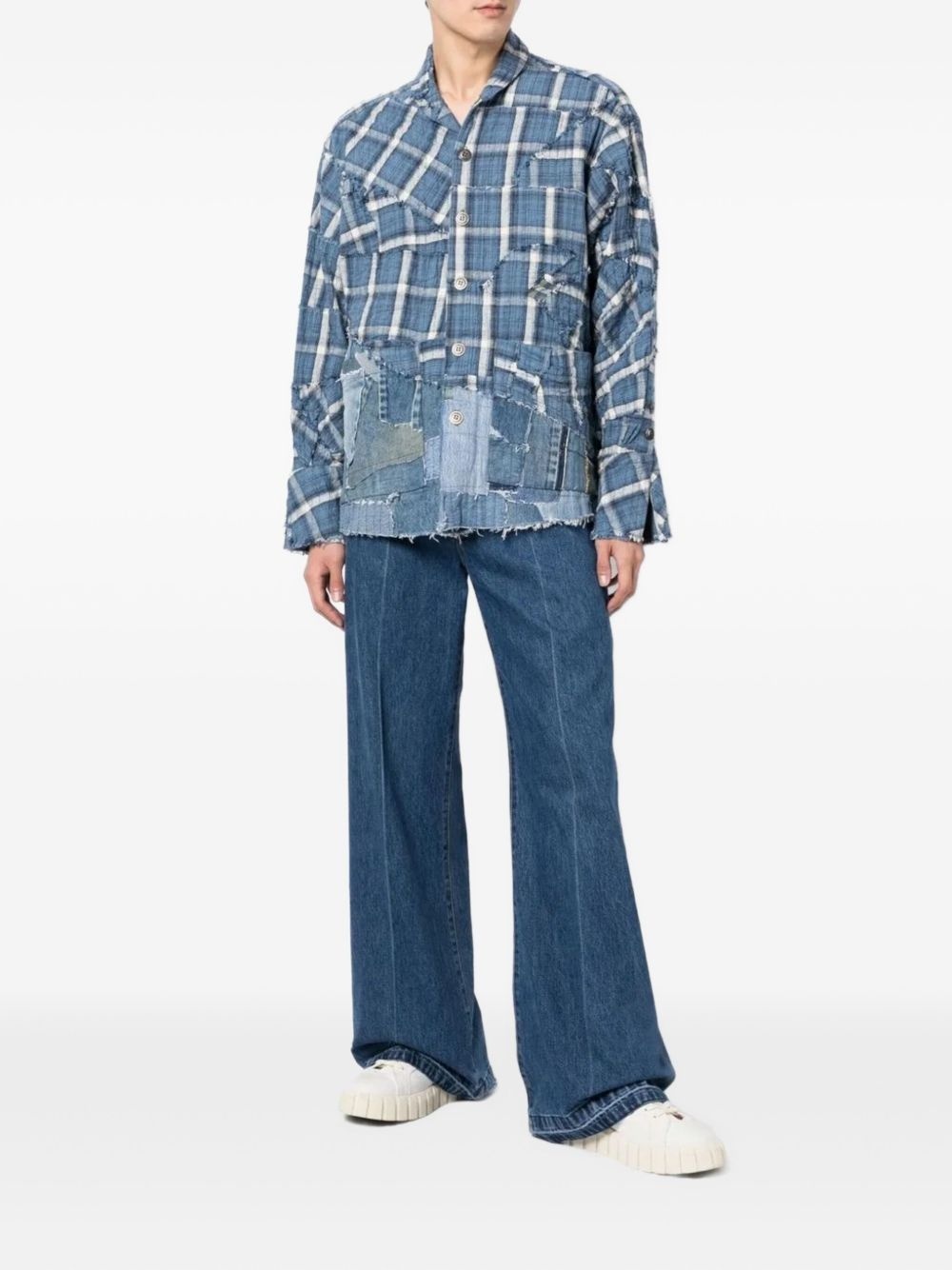 patchwork checked shirt - 2