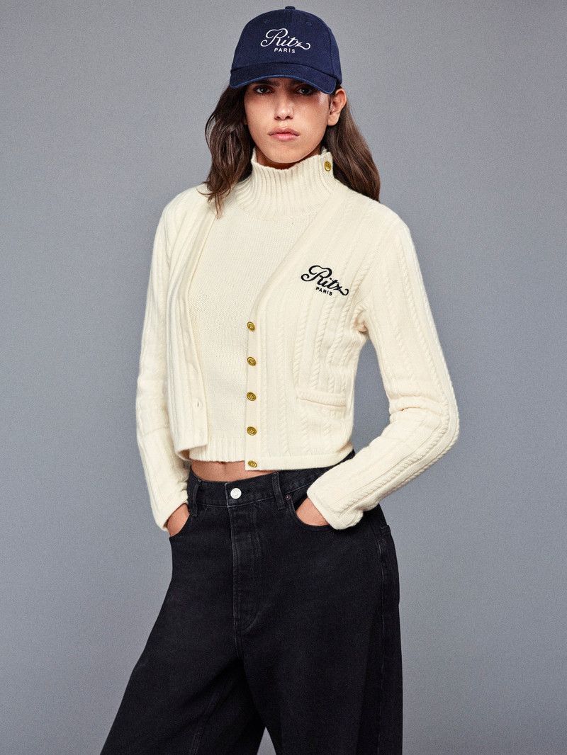 FRAME Ritz Cable Cardigan in Cream outlook