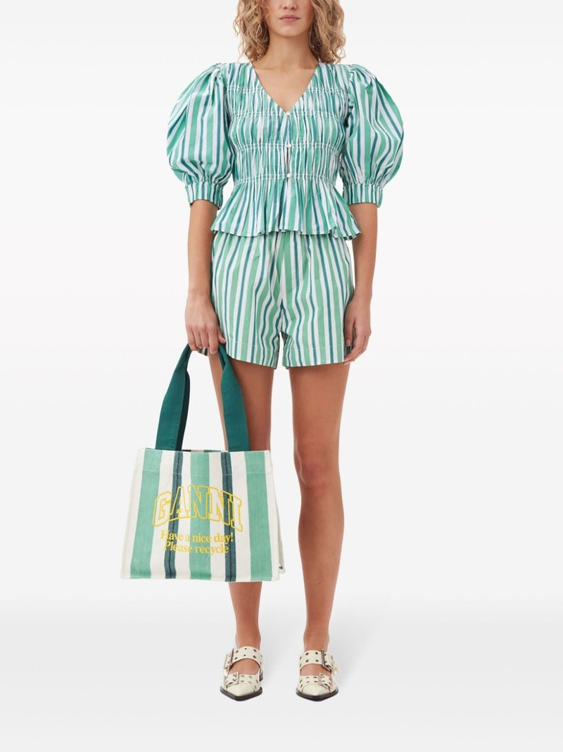GANNI striped cotton mini shorts outlook