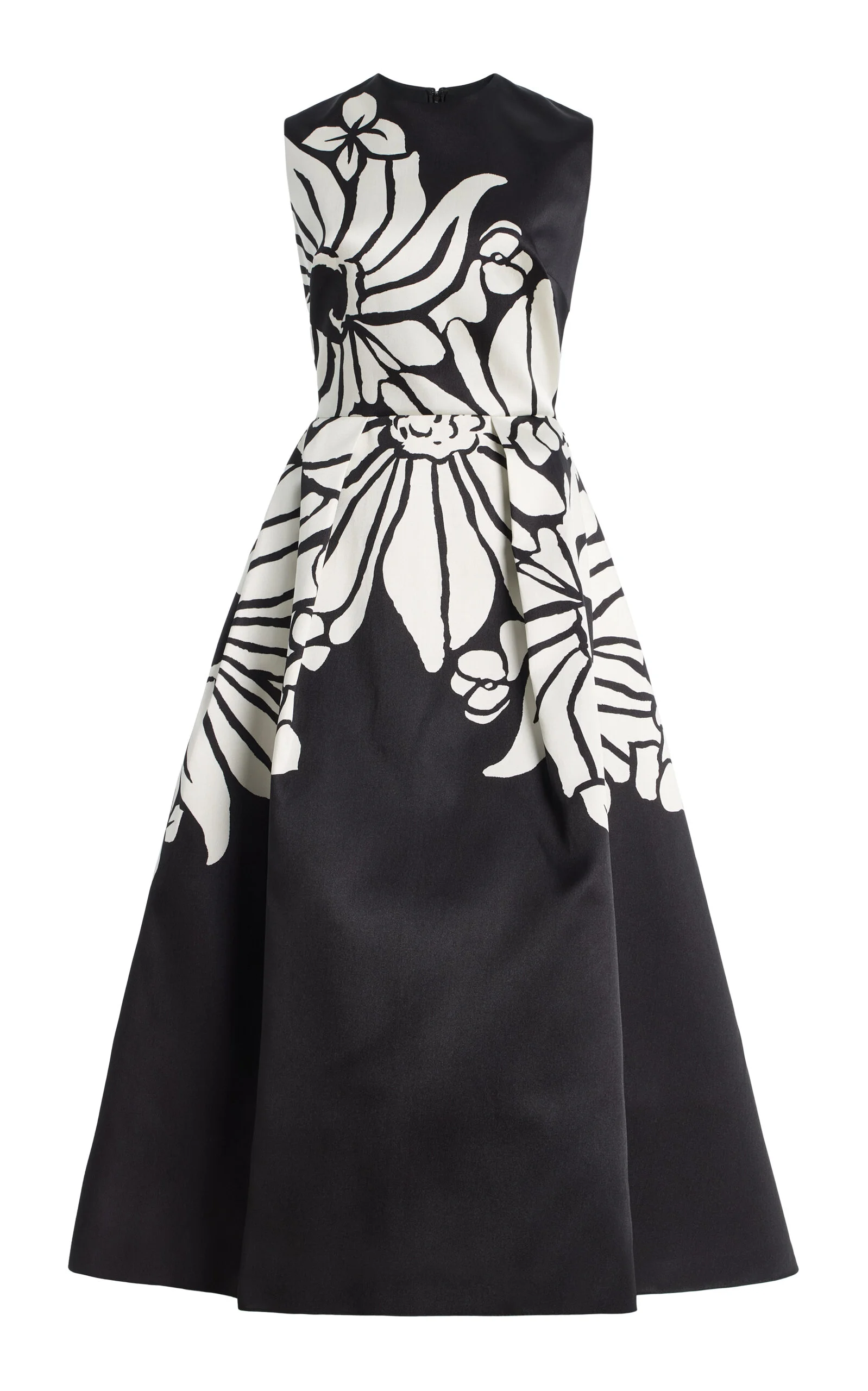 Printed Mikado Midi Dress black/white - 1