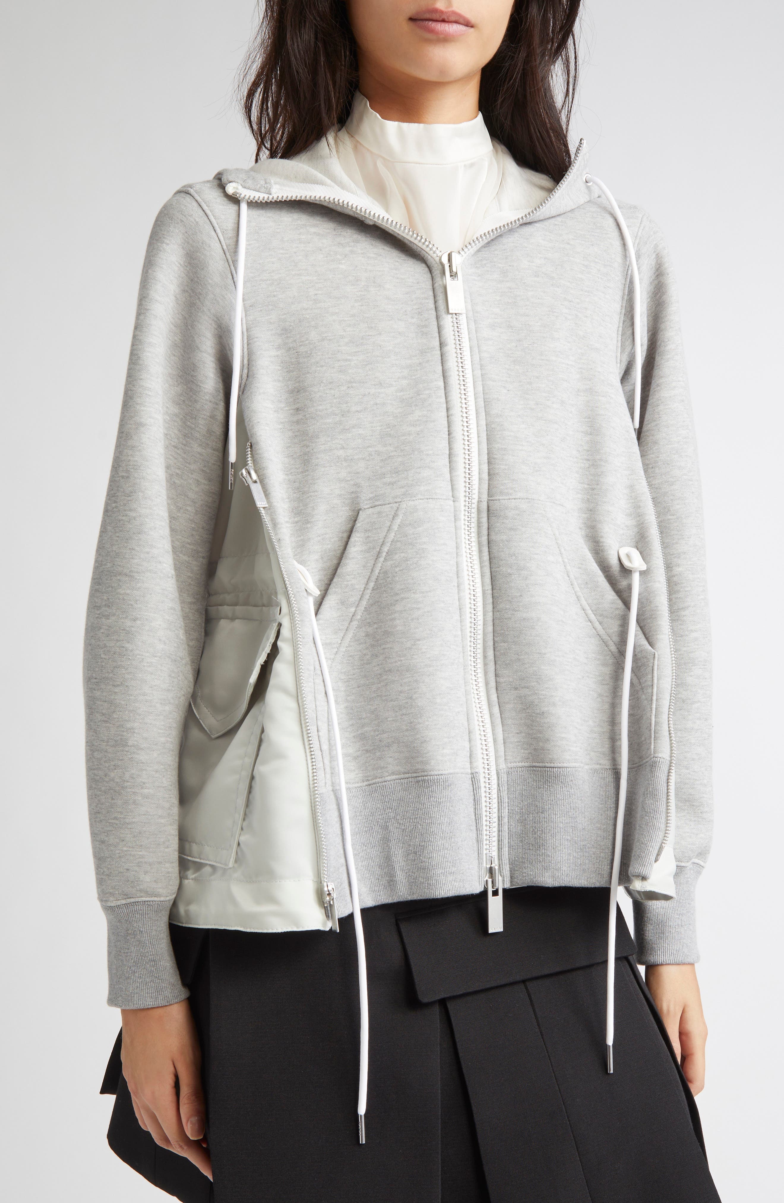 Sacai Sponge Sweat x Nylon Twill Hoodie in Light Gray/Light Gray 381 at Nordstrom - 5