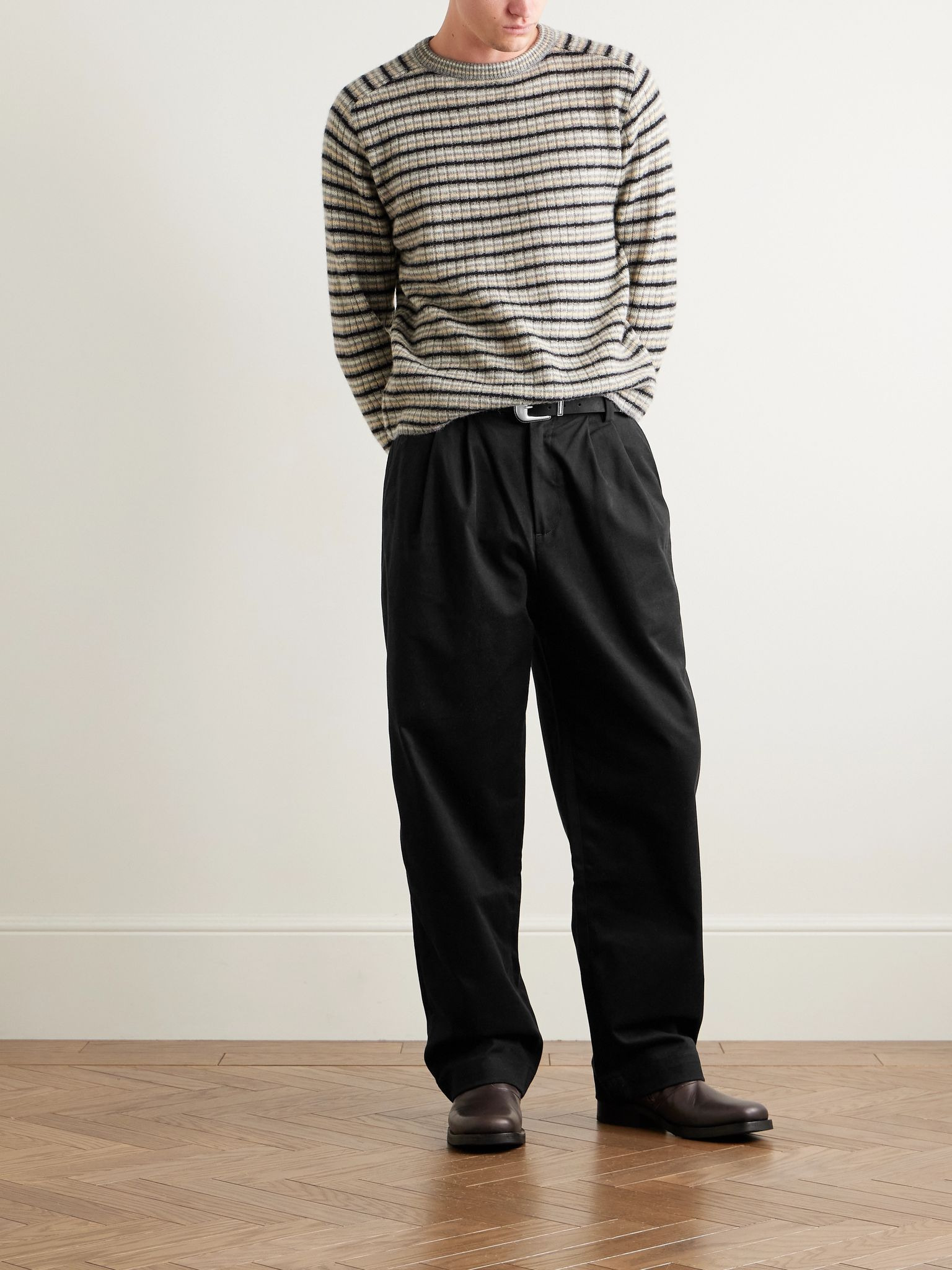 Slater Straight-Leg Pleated Cotton-Twill Trousers Black - 2