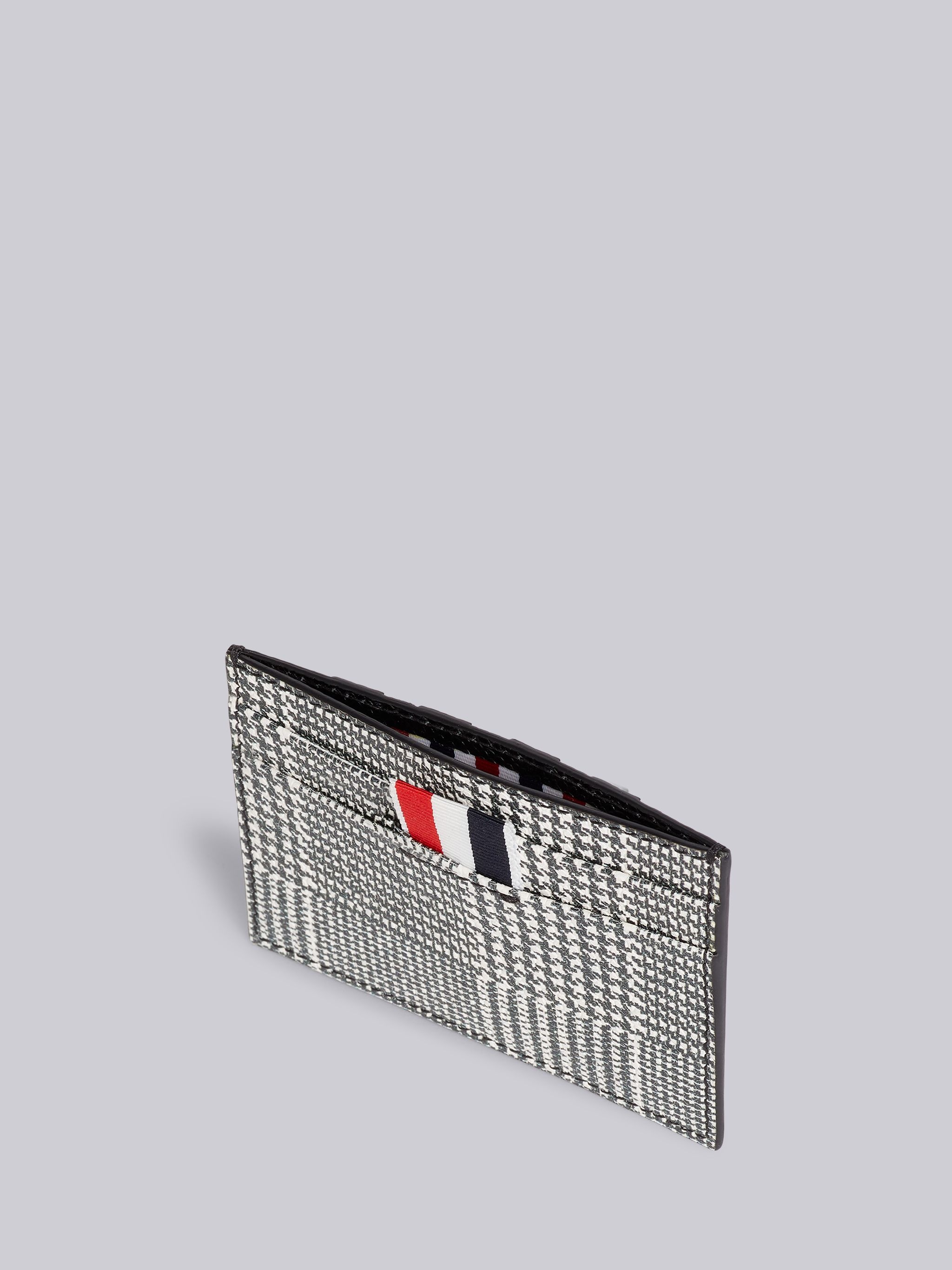 Black and White Pebbled Calfskin Prince of Wales Print Single 4-Bar Card Holder - 3
