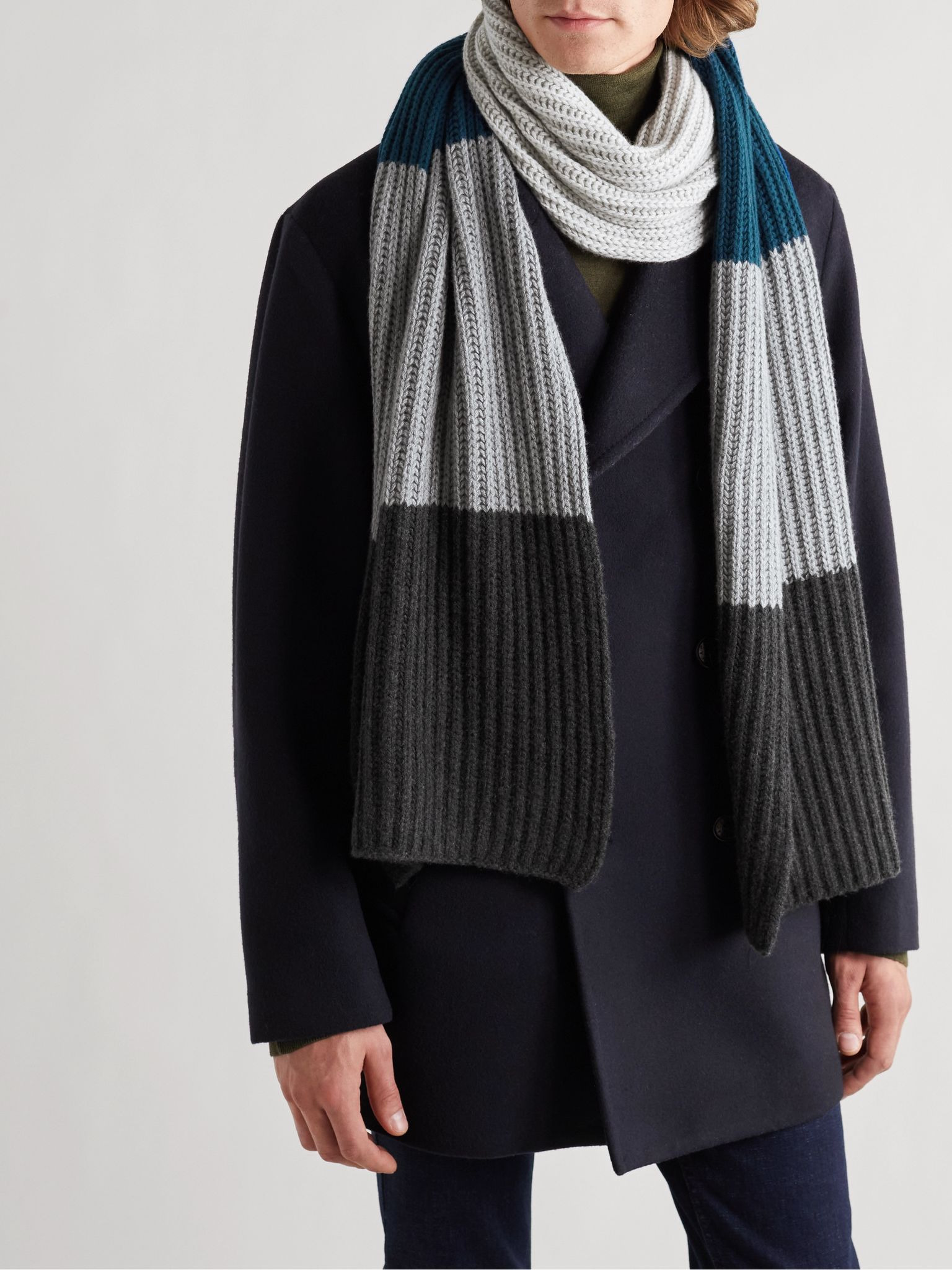 Striped Ribbed Baby Cashmere Scarf Gray - 2