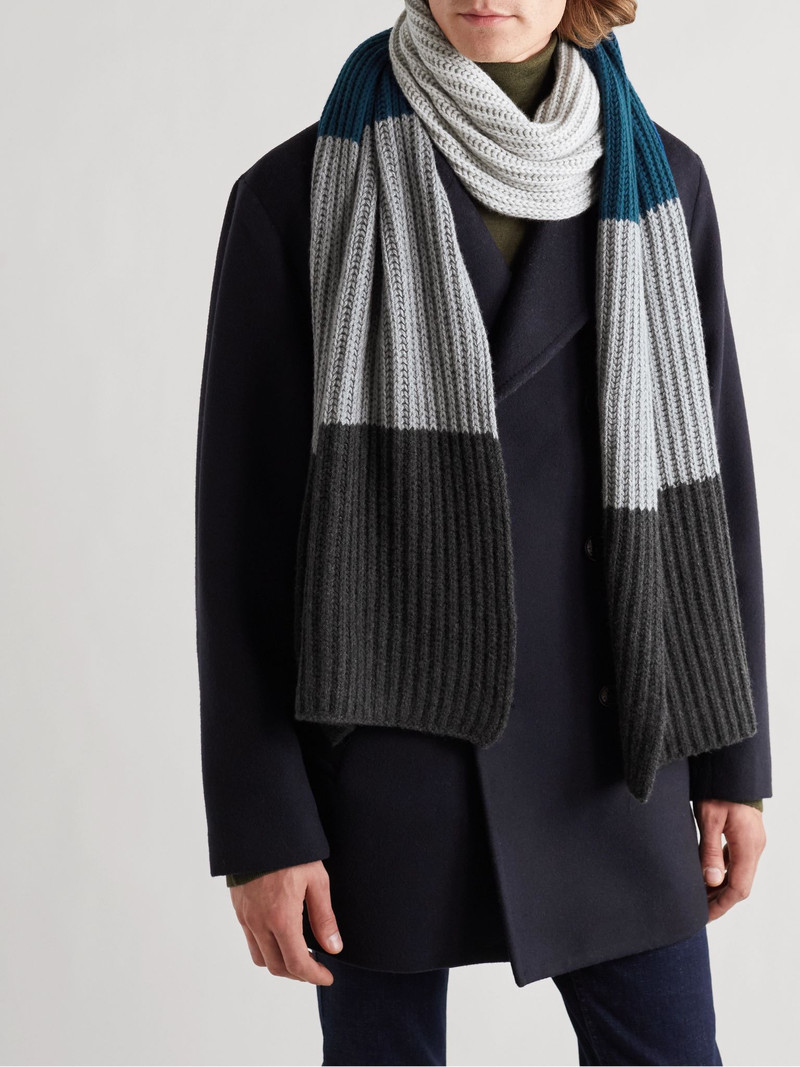 Loro Piana Striped Ribbed Baby Cashmere Scarf Gray outlook