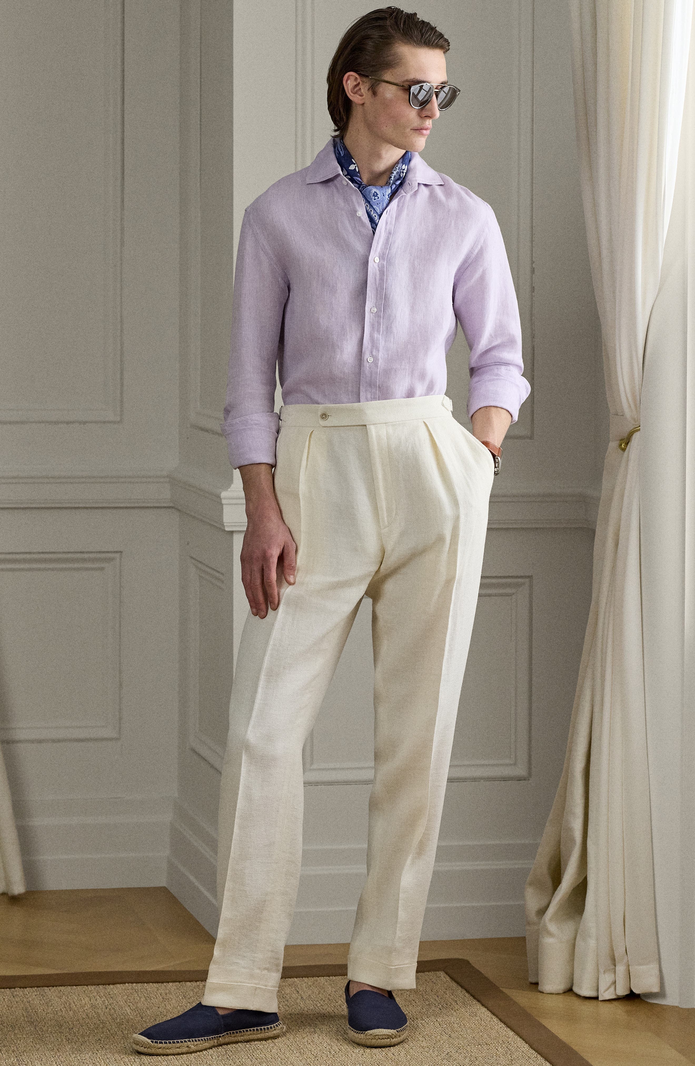 Ralph Lauren Purple Label Basket Weave Linen Button-Up Shirt in Lilac Breeze at Nordstrom - 7