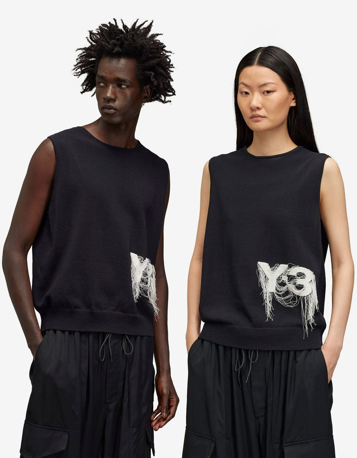Y-3 Black Frayed Logo Knit Vest - 10