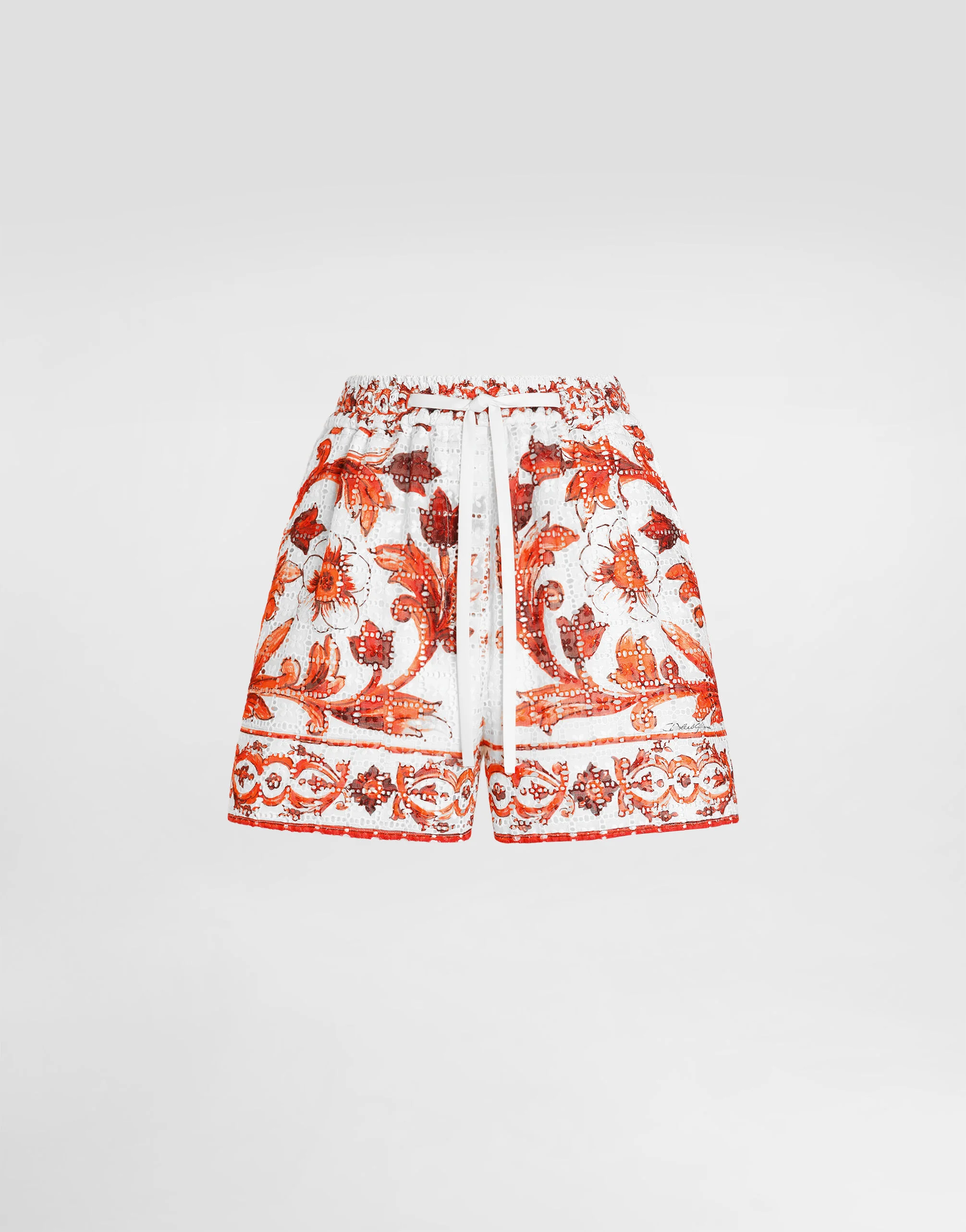 Majolica-print broderie anglaise lace shorts - 1