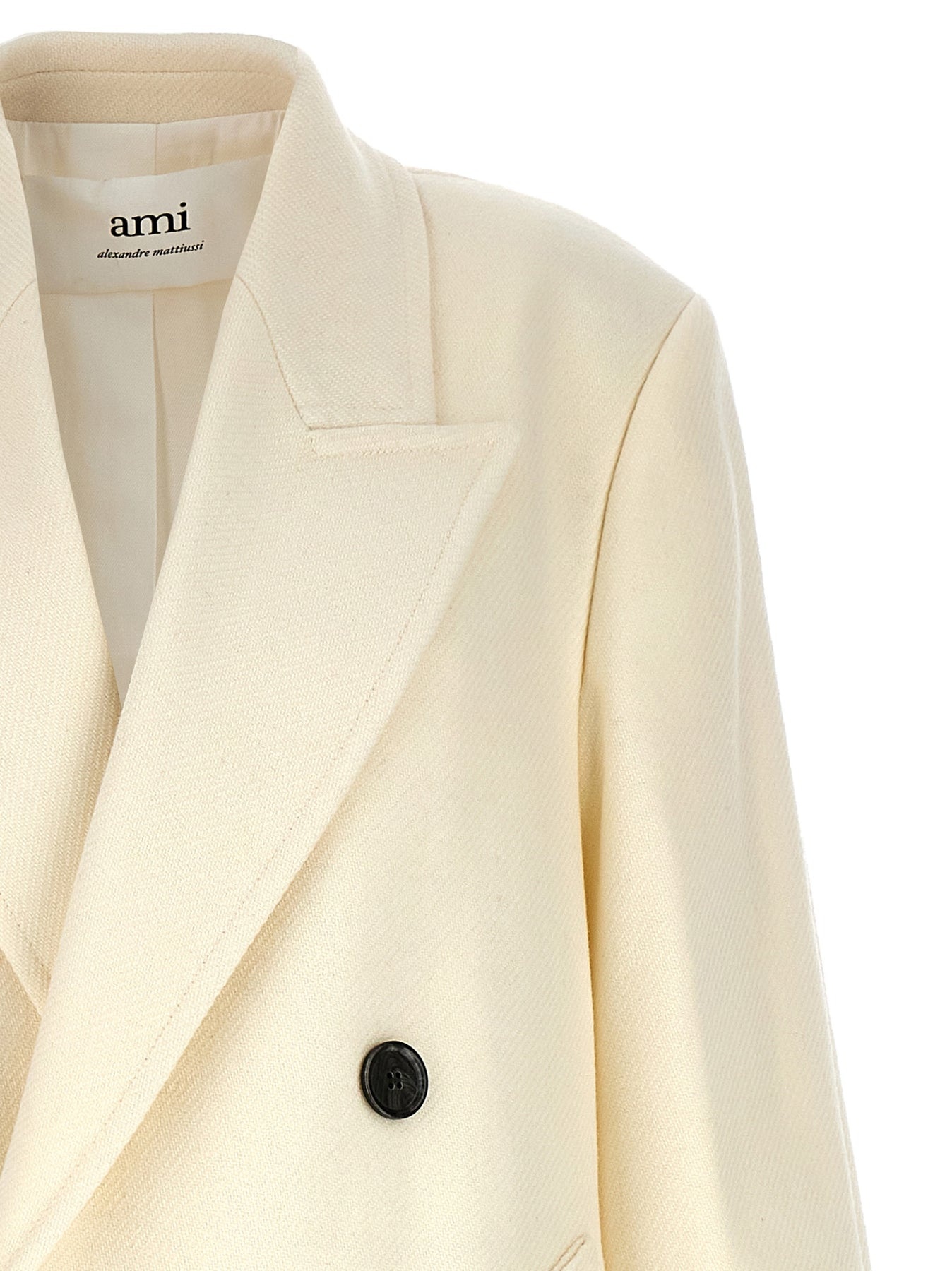 コート AMI Women Coats FCO317 WV0016 100 White AMI Paris Double-Breasted Coat Coats, Trench Coats White