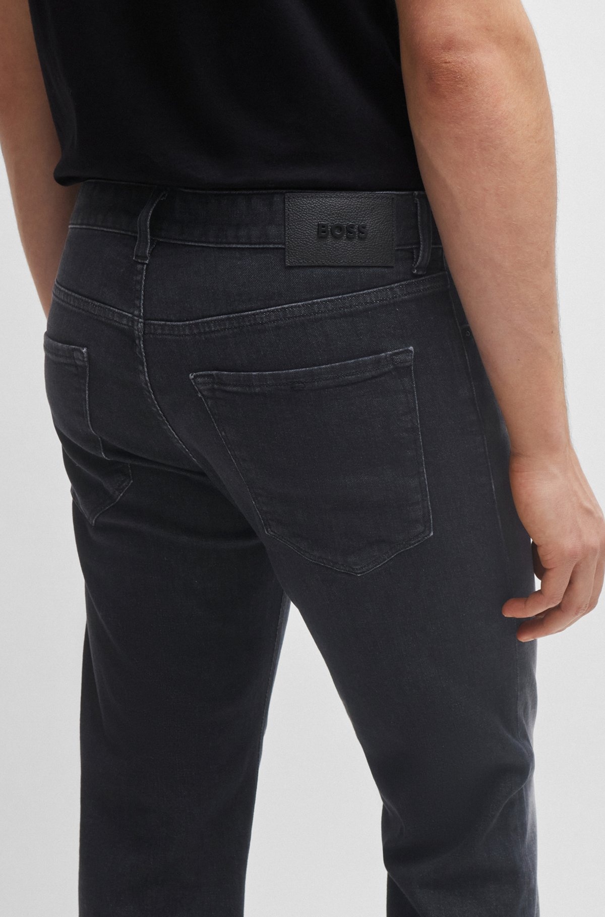 REGULAR-FIT JEANS IN BLACK ITALIAN CASHMERE-TOUCH DENIM - 5