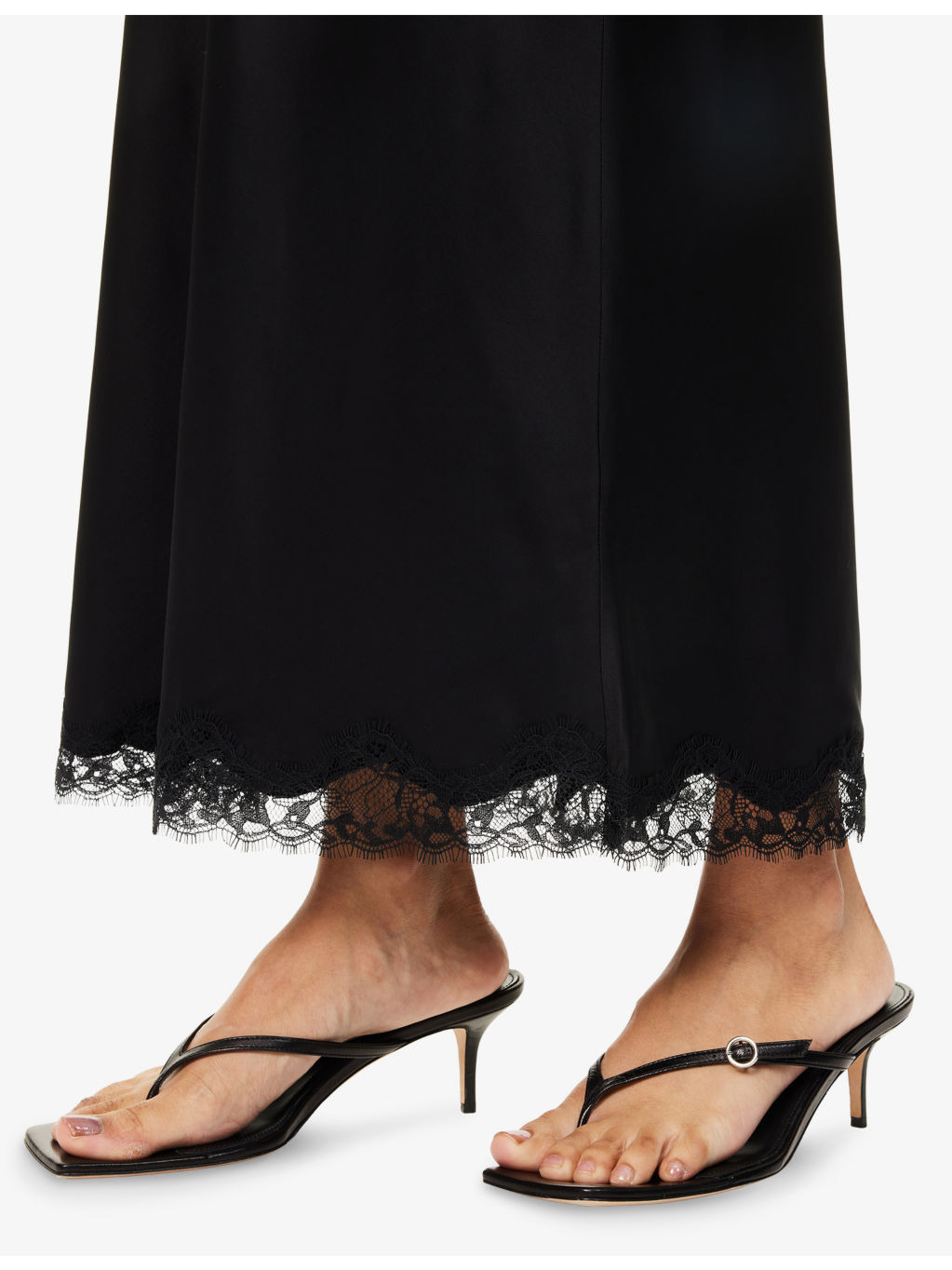 Stassie Lace-Hem Satin Midi Skirt - 5
