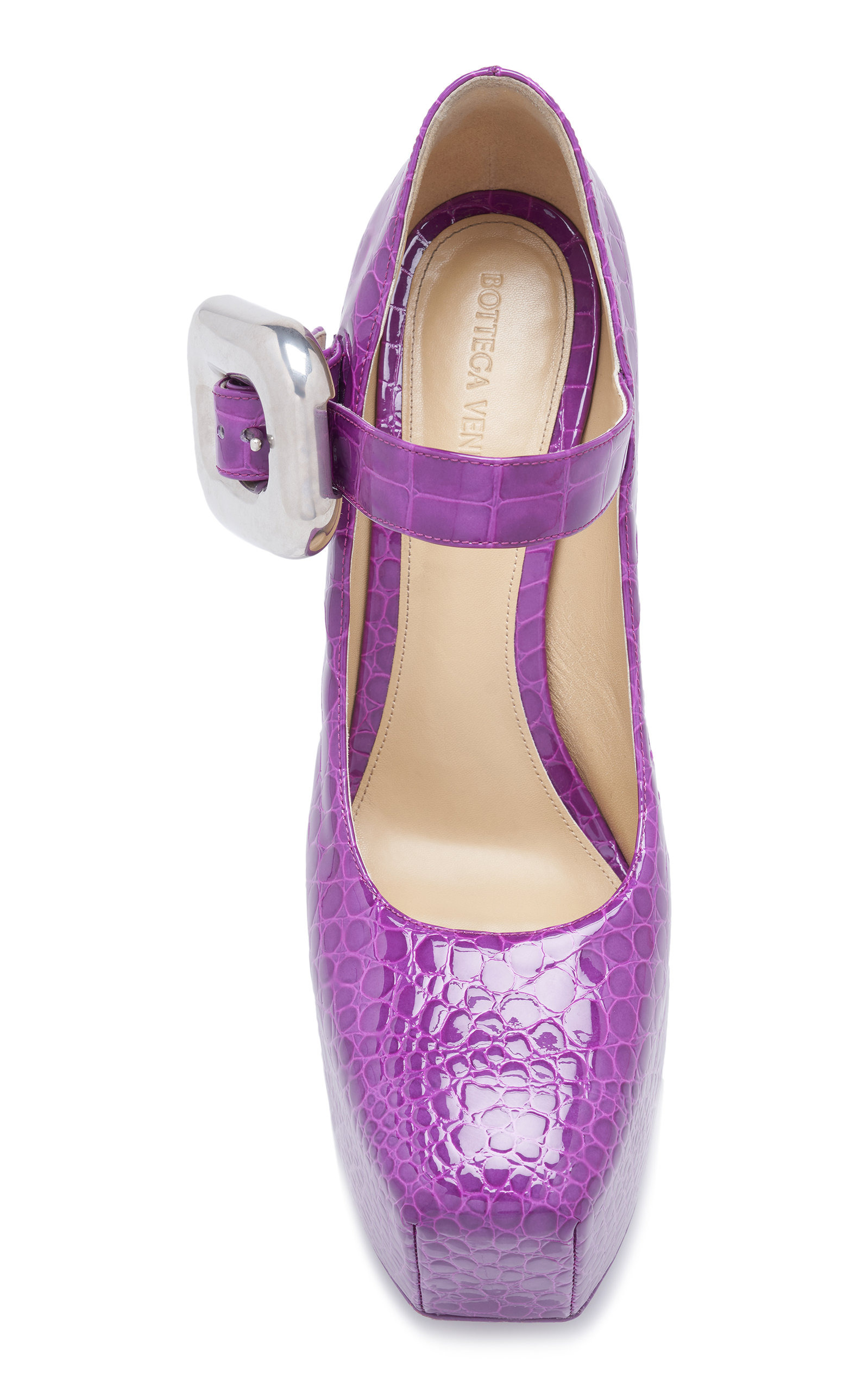 Croc-Embossed Leather Mary-Jane Platform Pumps fuchsia - 4