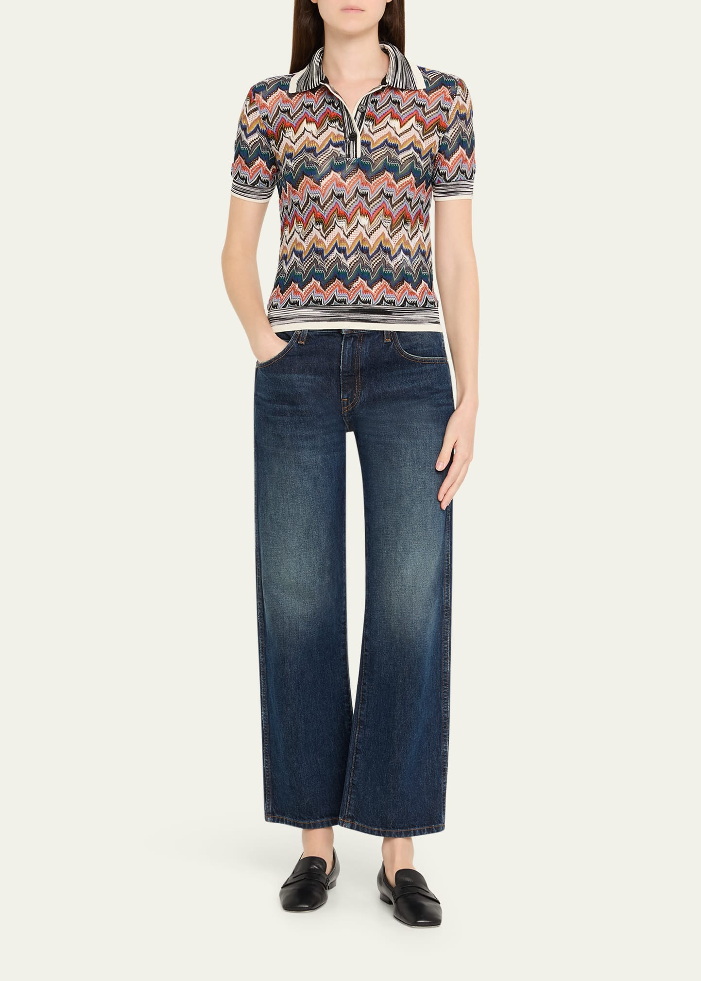 Metallic Zigzag Short-Sleeve Polo Shirt - 2