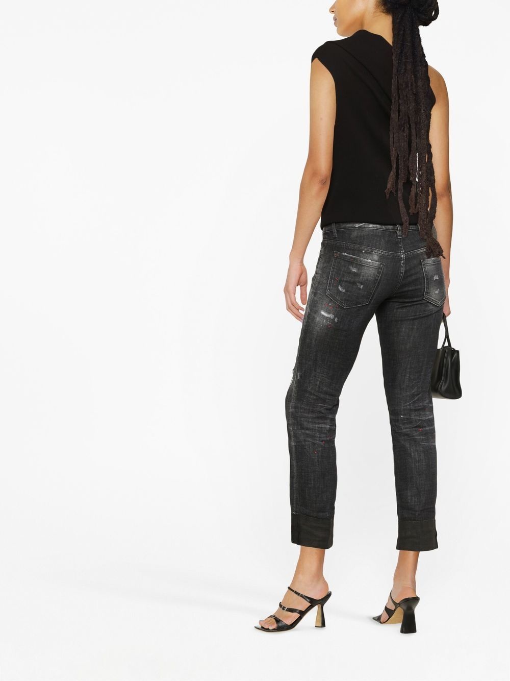 splatter-detailed cropped jeans - 4