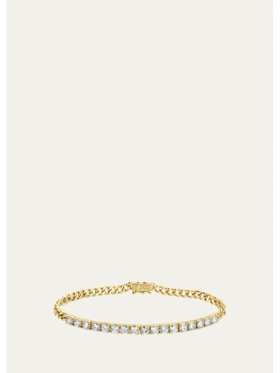 18K Yellow Gold Cuban Link and Diamond Line Bracelet - 1