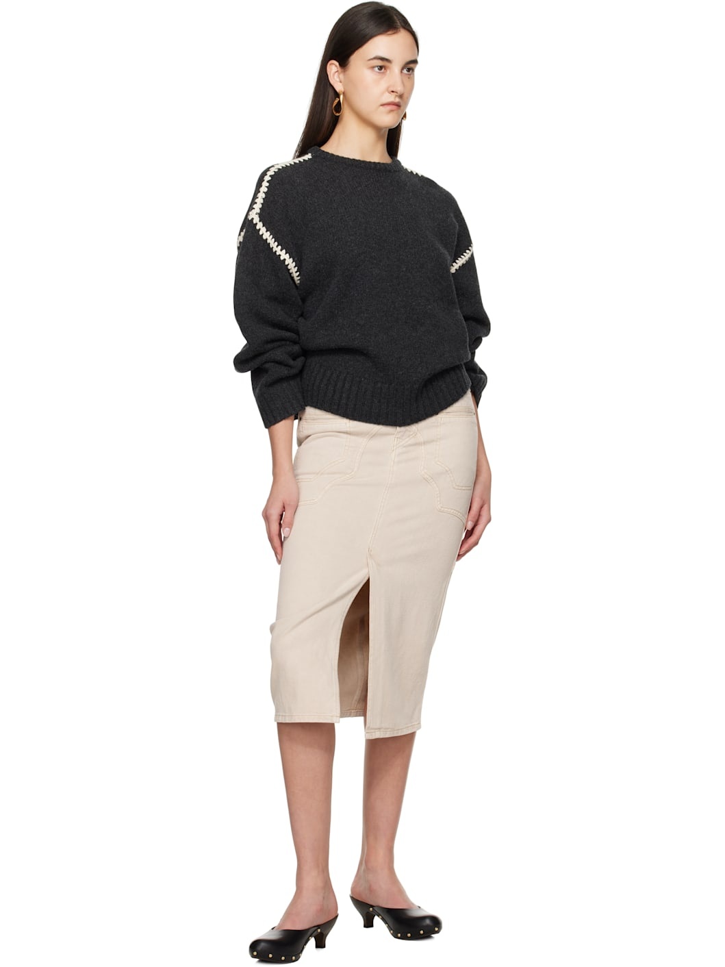 Beige Britt Denim Midi Skirt - 4
