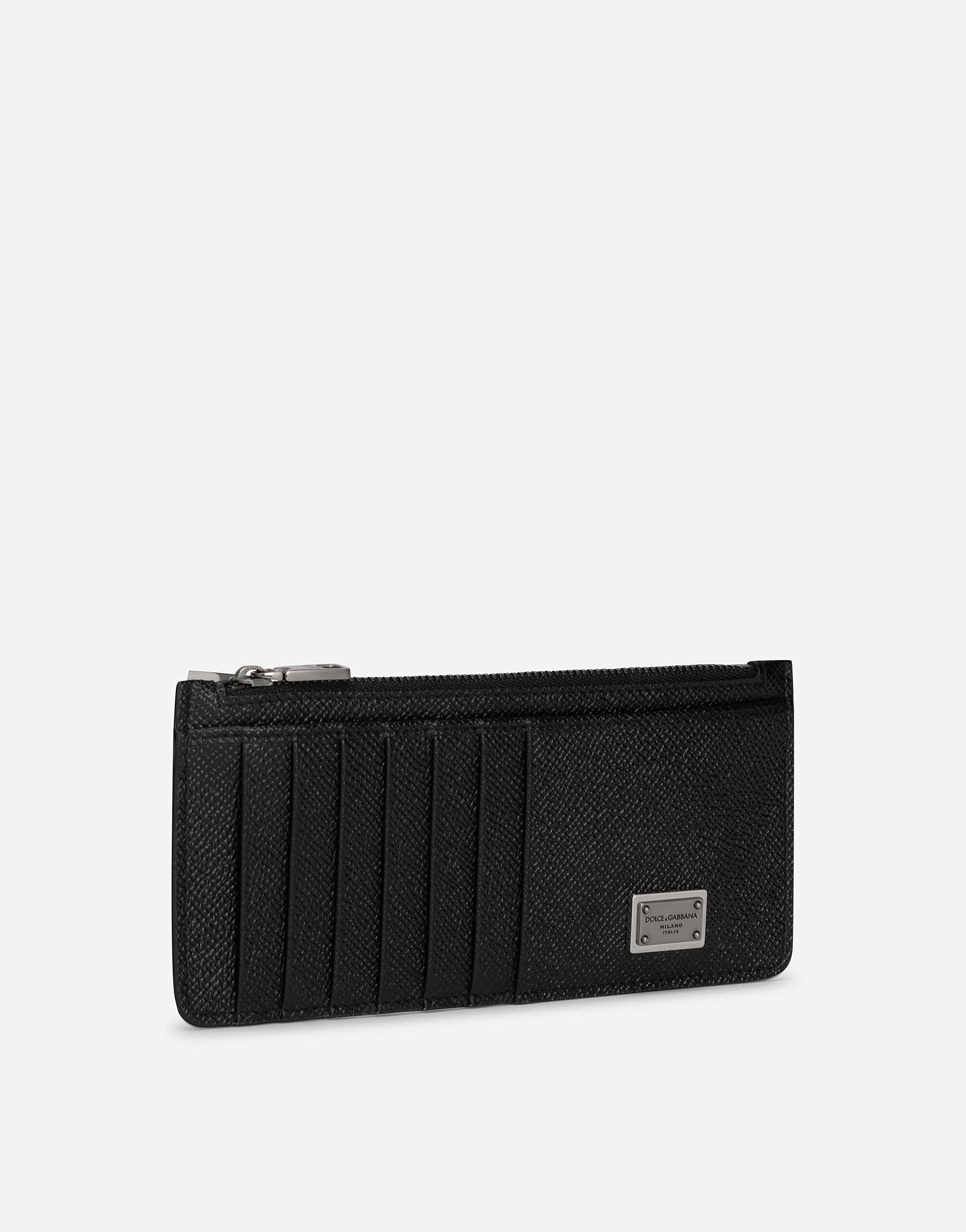 Calfskin vertical card holder with logo tag - 2