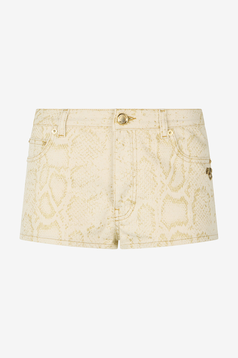 White Micro Shorts with Gold Python Pattern 1