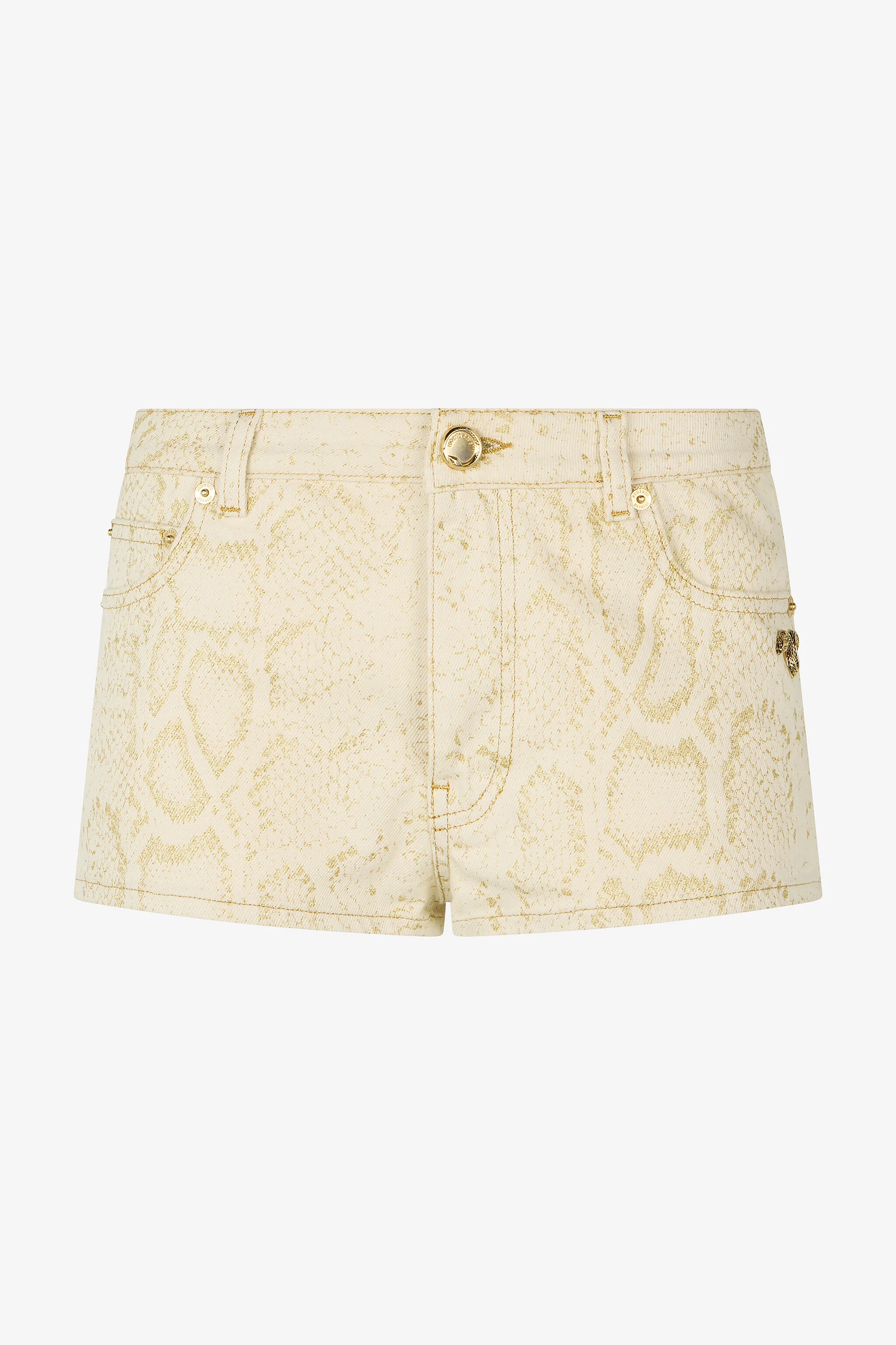 White Micro Shorts with Gold Python Pattern - 1